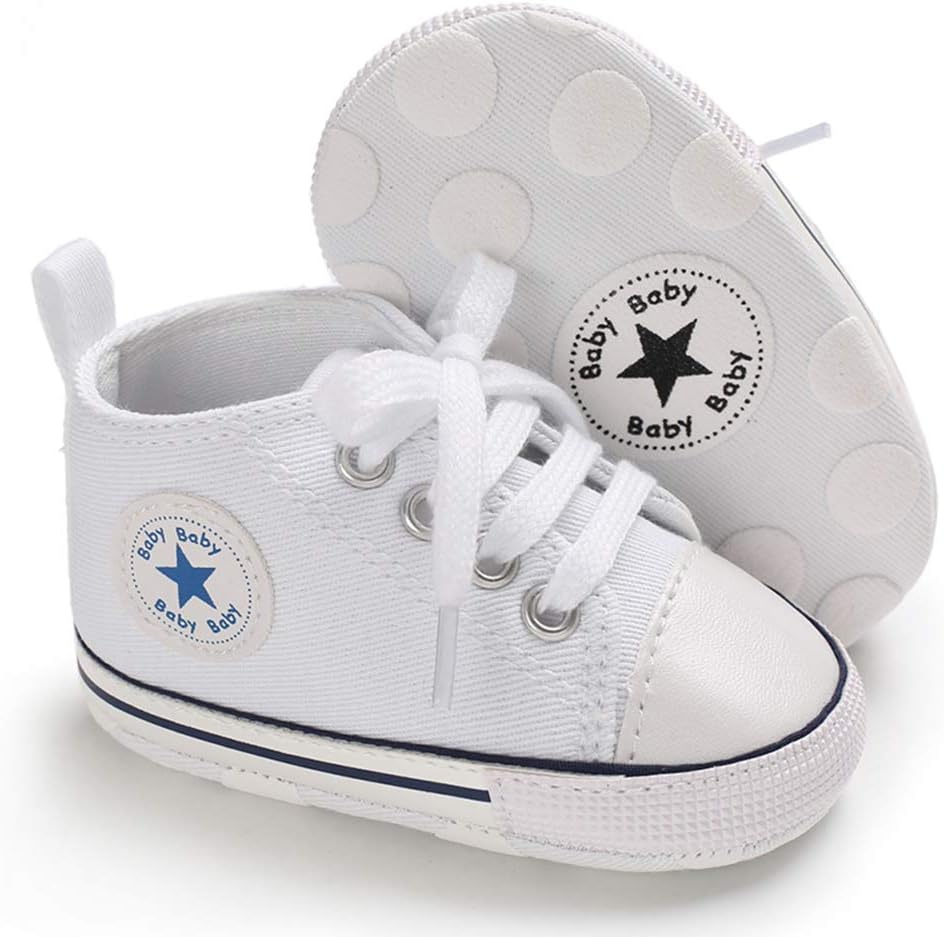 Unisex Baby Girls Boys Canvas High-top Shoes, Newborn Infant Anti-Slip Soft Sole...