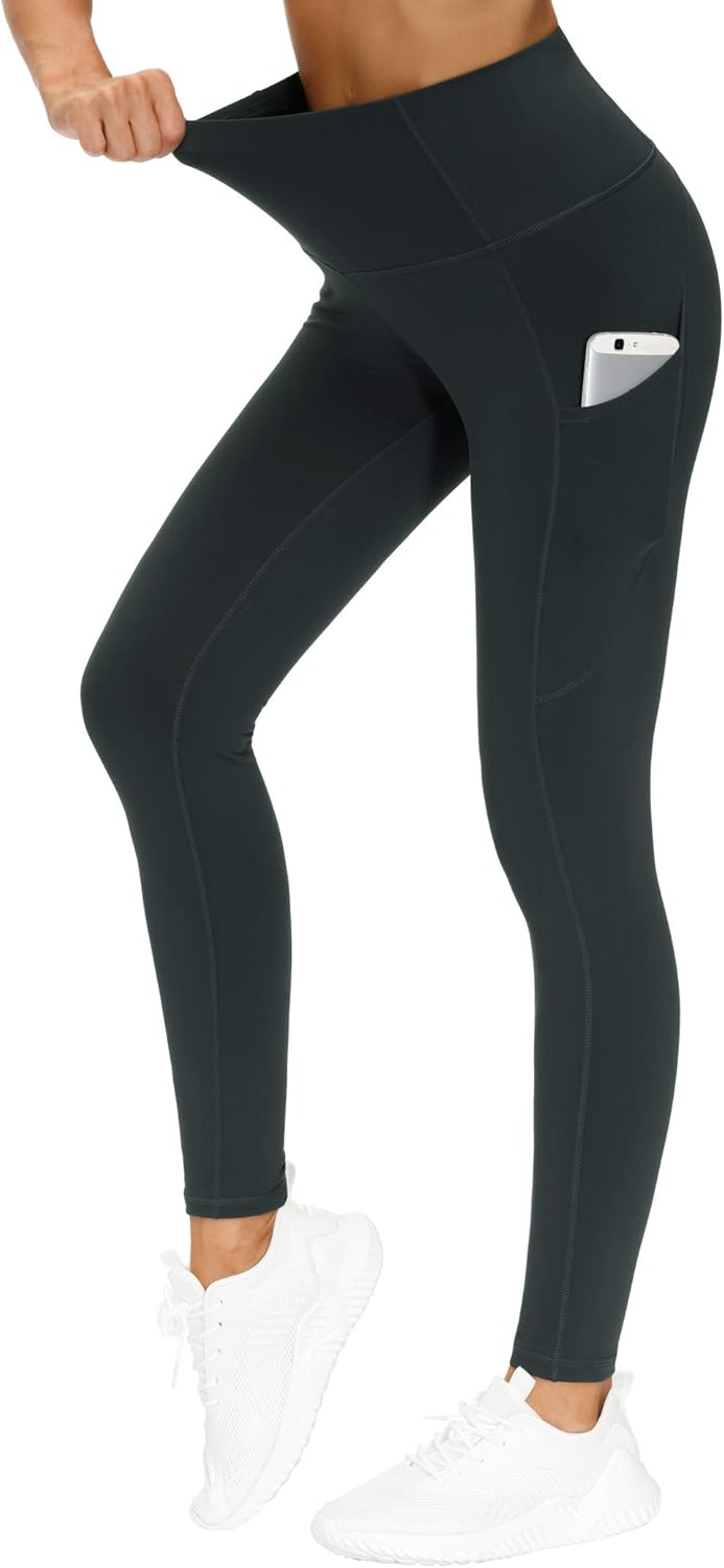 THE GYM PEOPLE Thick High Waist Yoga Pants with Pockets, Tummy Control Workout R...