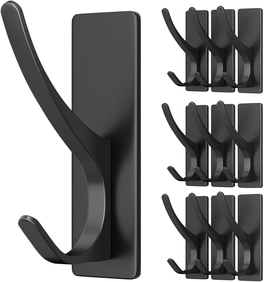 10-Pack Stick on Hooks for Hanging, Extra Sticky 6KG (Max), Coat Hook on Door fo...
