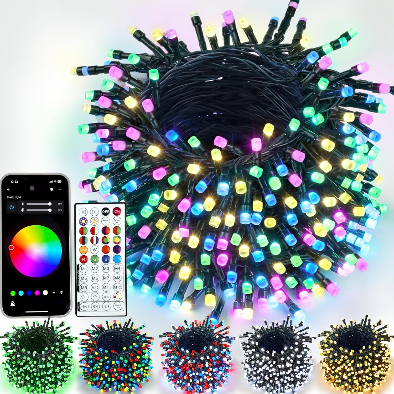 YIQU Color Changing Smart Christmas Lights 66ft 200 LED RGB with Remote & App Co...