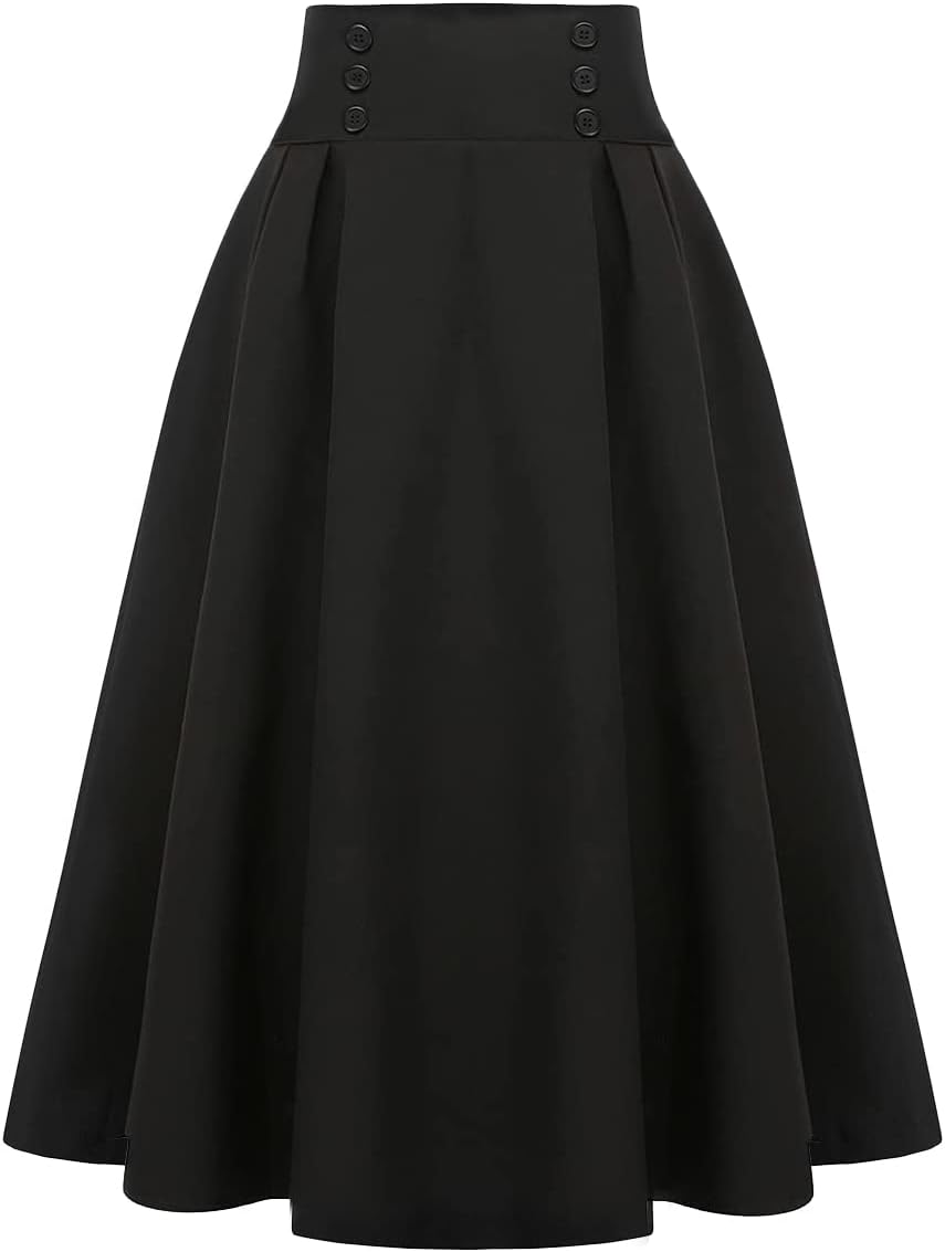 IDEALSANXUN Plaid Skirt for Womens High Waist Aline Pleated Midi Skirts Large Bl...