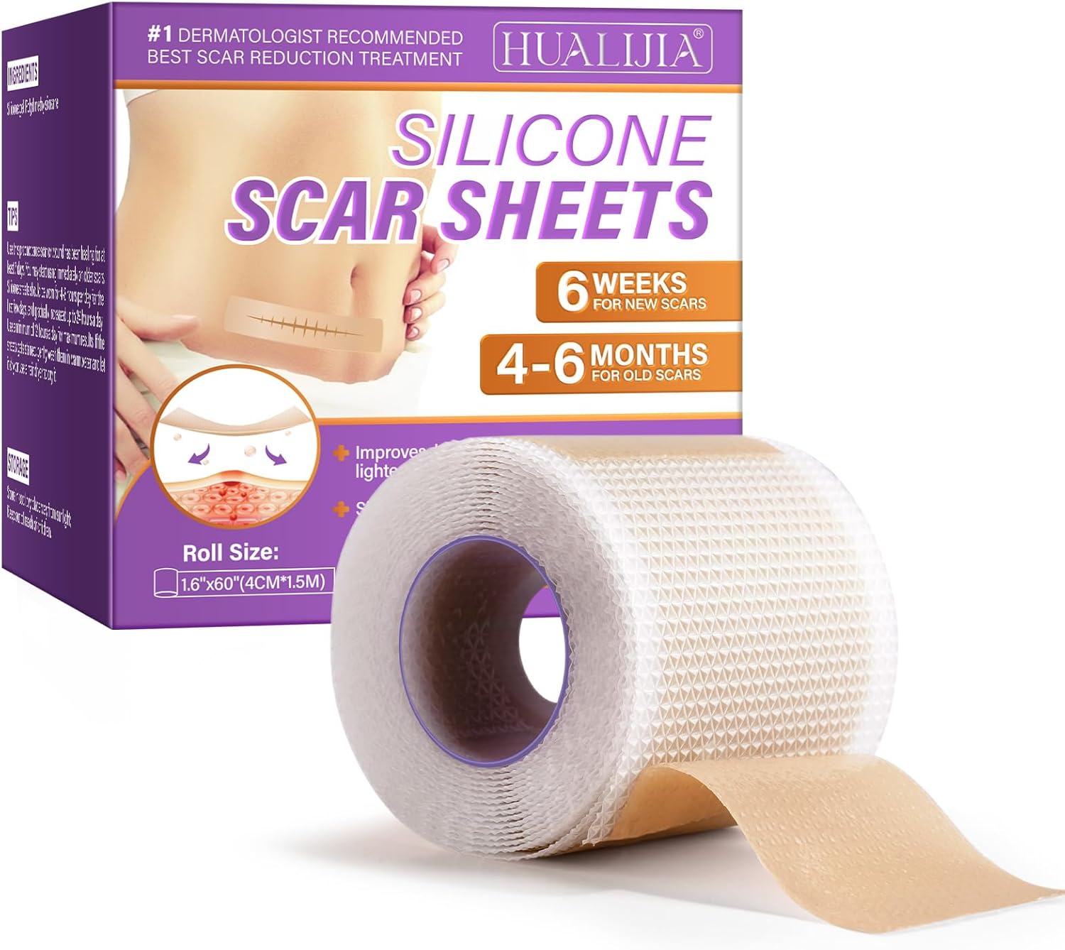 Silicone Scar Tape, Medical Grade Silicone Scar Sheets (1.6" x 60"-1.5M), Profes...