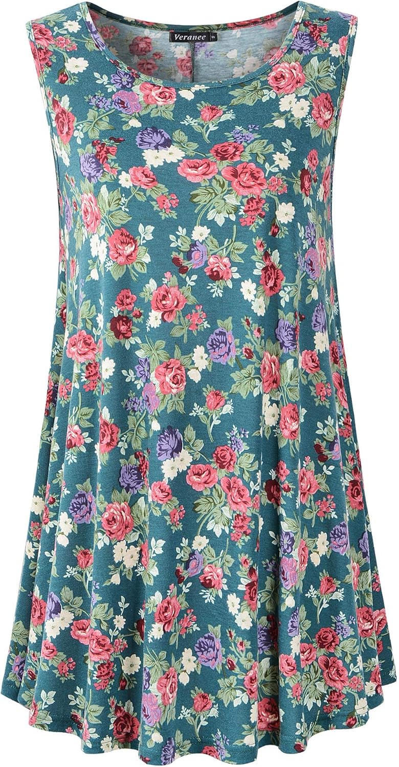 Women's Sleeveless Swing Tunic Summer Floral Flare Tank Top XX-Large 6-37
