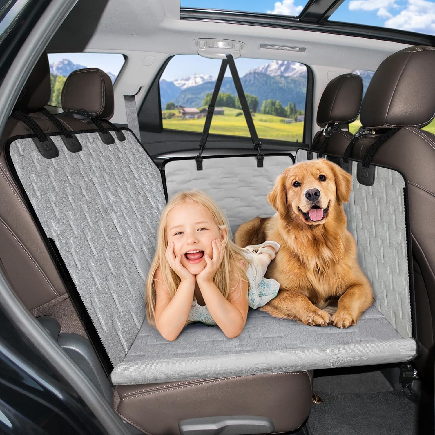 COOLBEBE Back Seat Extender for Dogs, Hard Bottom Car Seat Cover for Dogs with M...