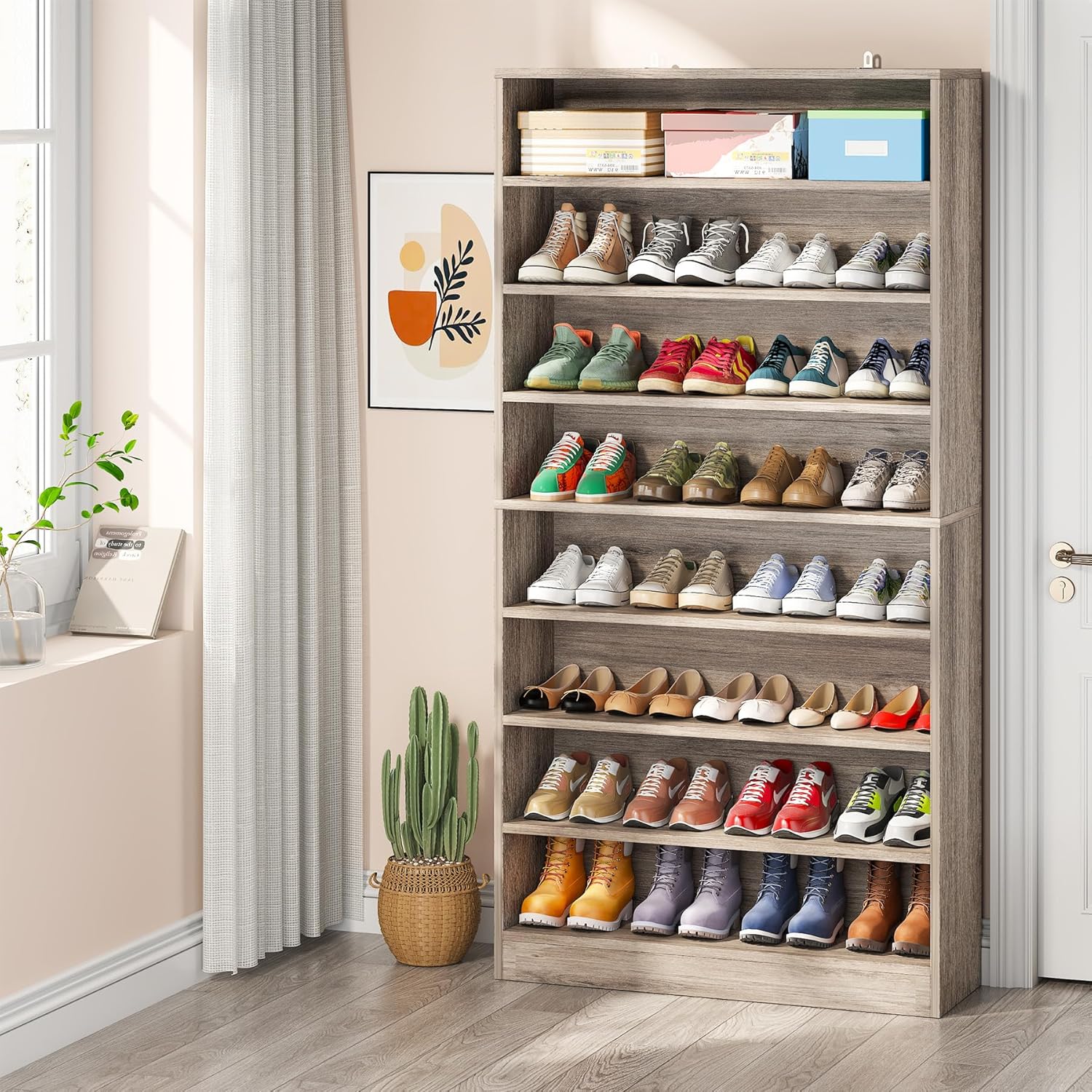 Tribesigns Tall Shoe Cabinet, 9 Tiers 40-45 Pairs Heavy Duty Wood Freestanding S...