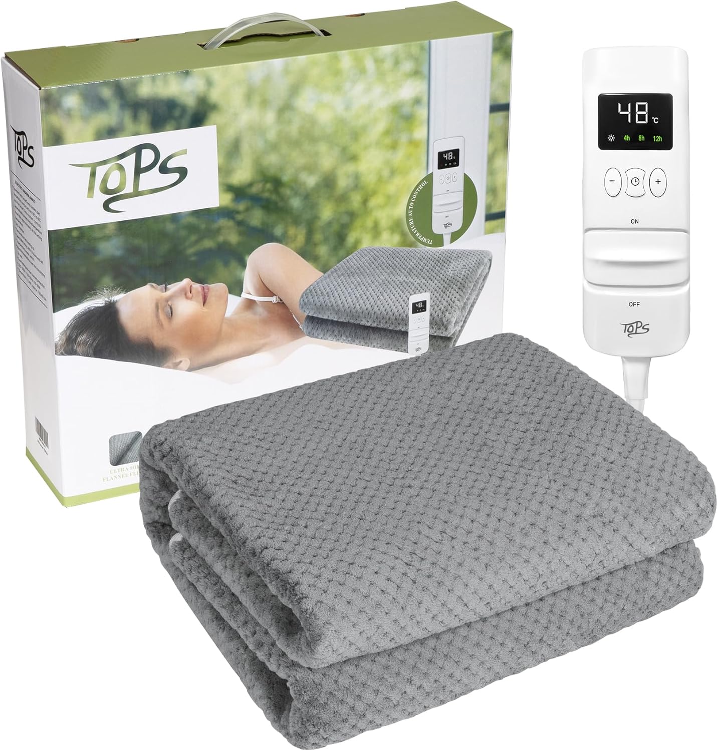 TOPS Electric Blanket Double Heated Underblanket 160 x 140cm, 18-48℃ Heat Settin...