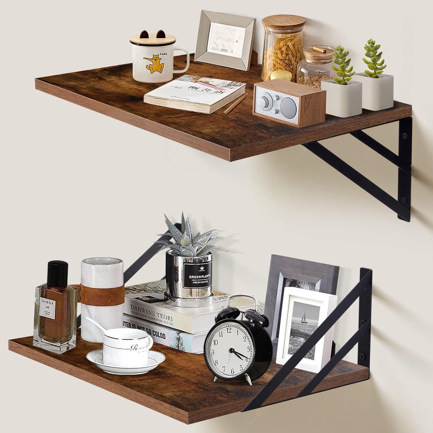 2 Pc Deep Floating Shelves ; 12 Inch Deep Wall Mounted Hanging Shelves for Livin...