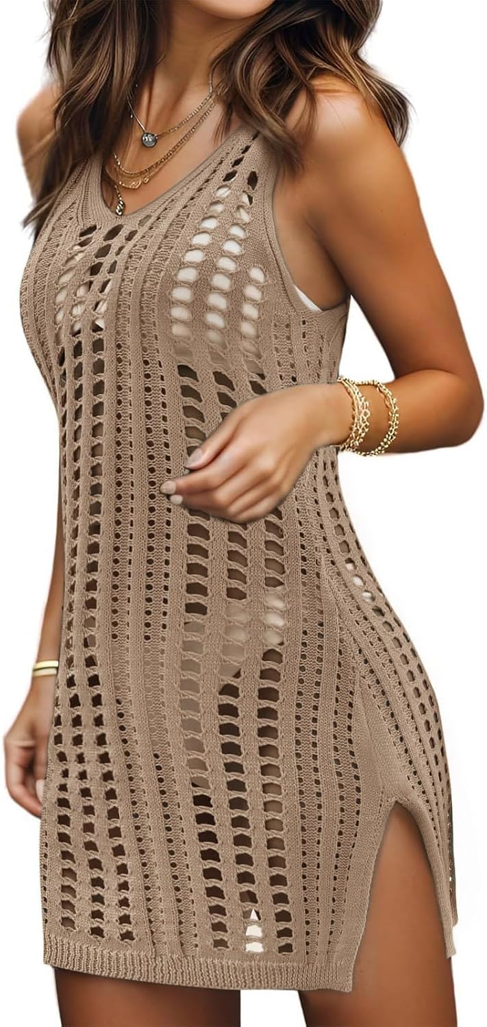 Swimsuit Coverup for Women Bathing Suit Cover ups Crochet Beach Tank Dress Hollo...