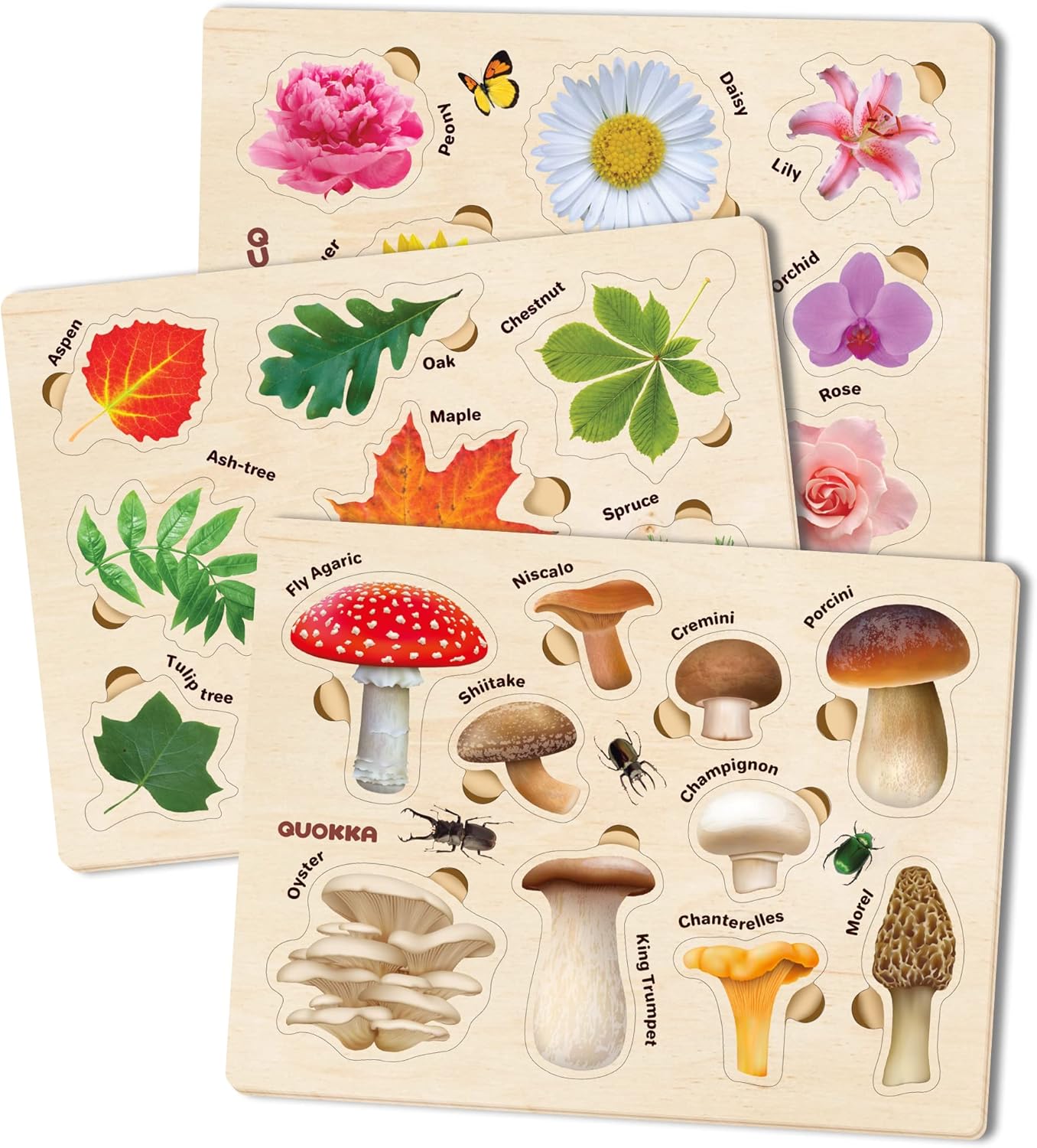 QUOKKA Wooden Puzzles for Toddlers 2-4 – 3X Set Montessori Toys Puzzles for Kids...