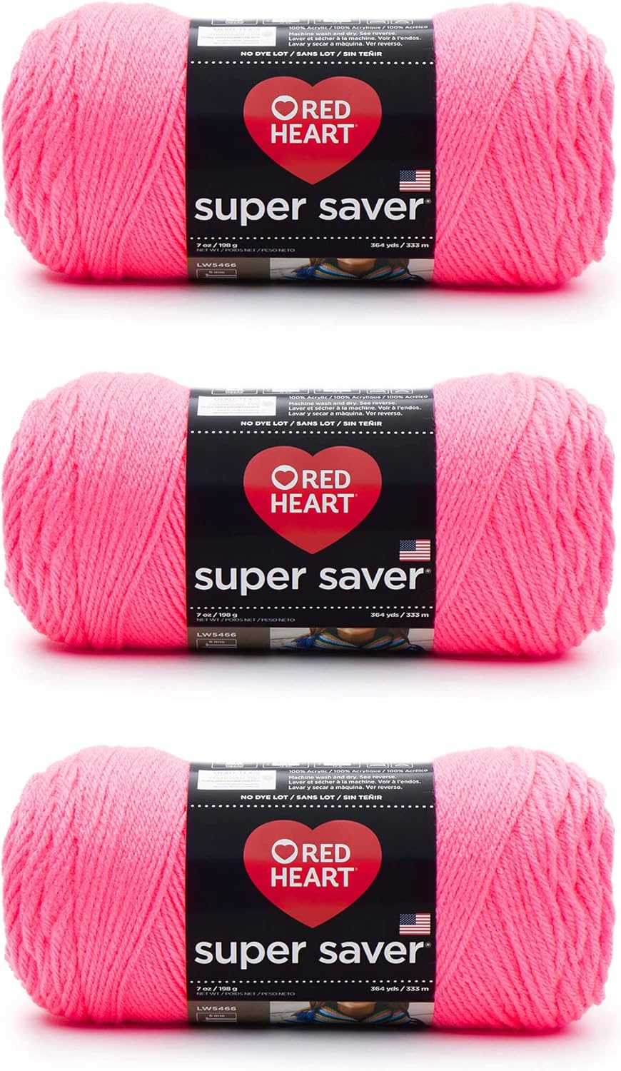 Red Heart Super Saver Pretty N' Pink Yarn - 3 Pack of 198g/7oz - Acrylic - 4 Med...