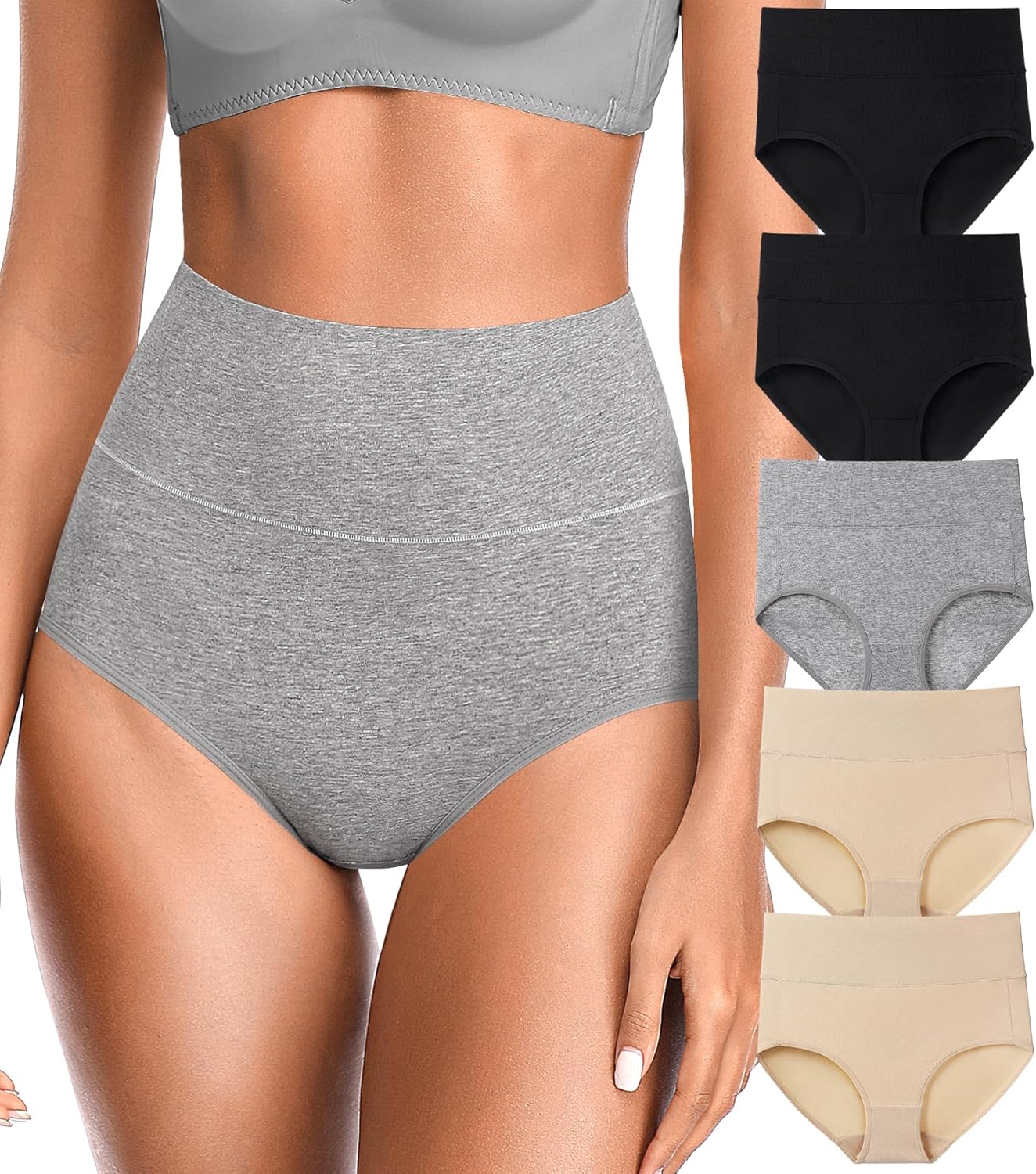 OLIKEME High Waisted Underwear for Women Tummy Control Full Coverage Cotton Ladi...