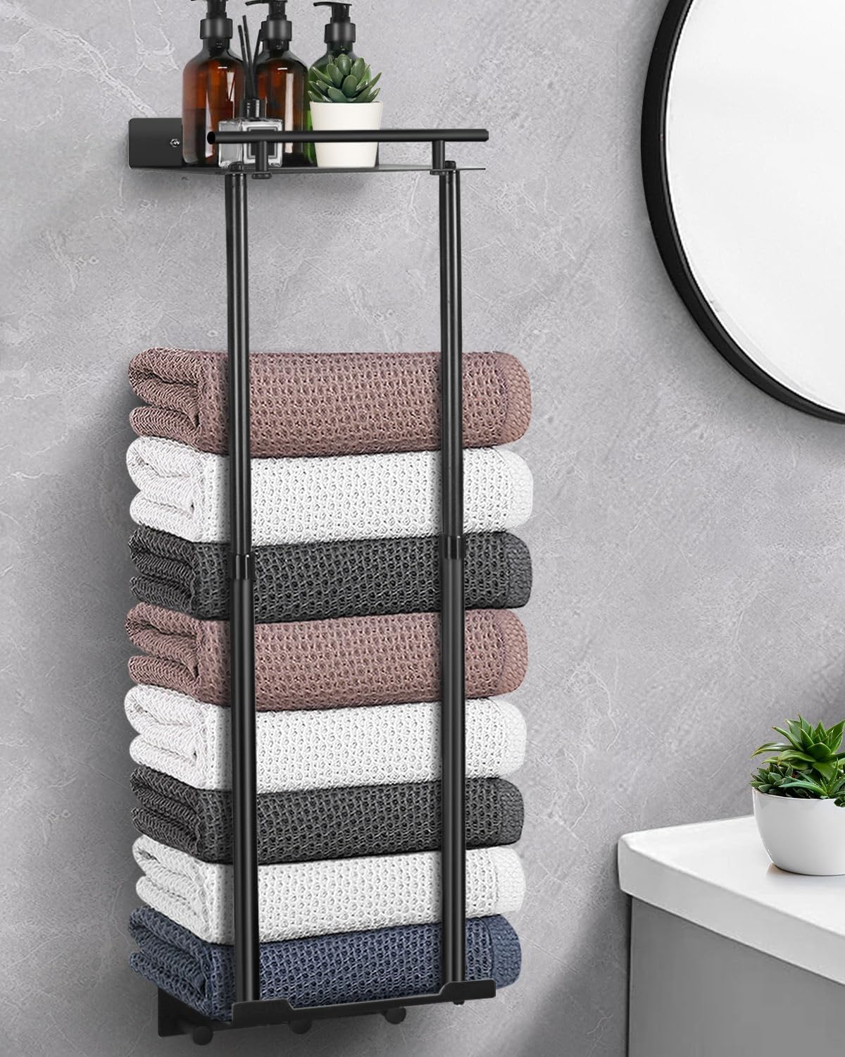 LIVEHITOP Towel Rack, Towel Storage Self Adhesive 81cm Adjustable Pole 41-72CM S...