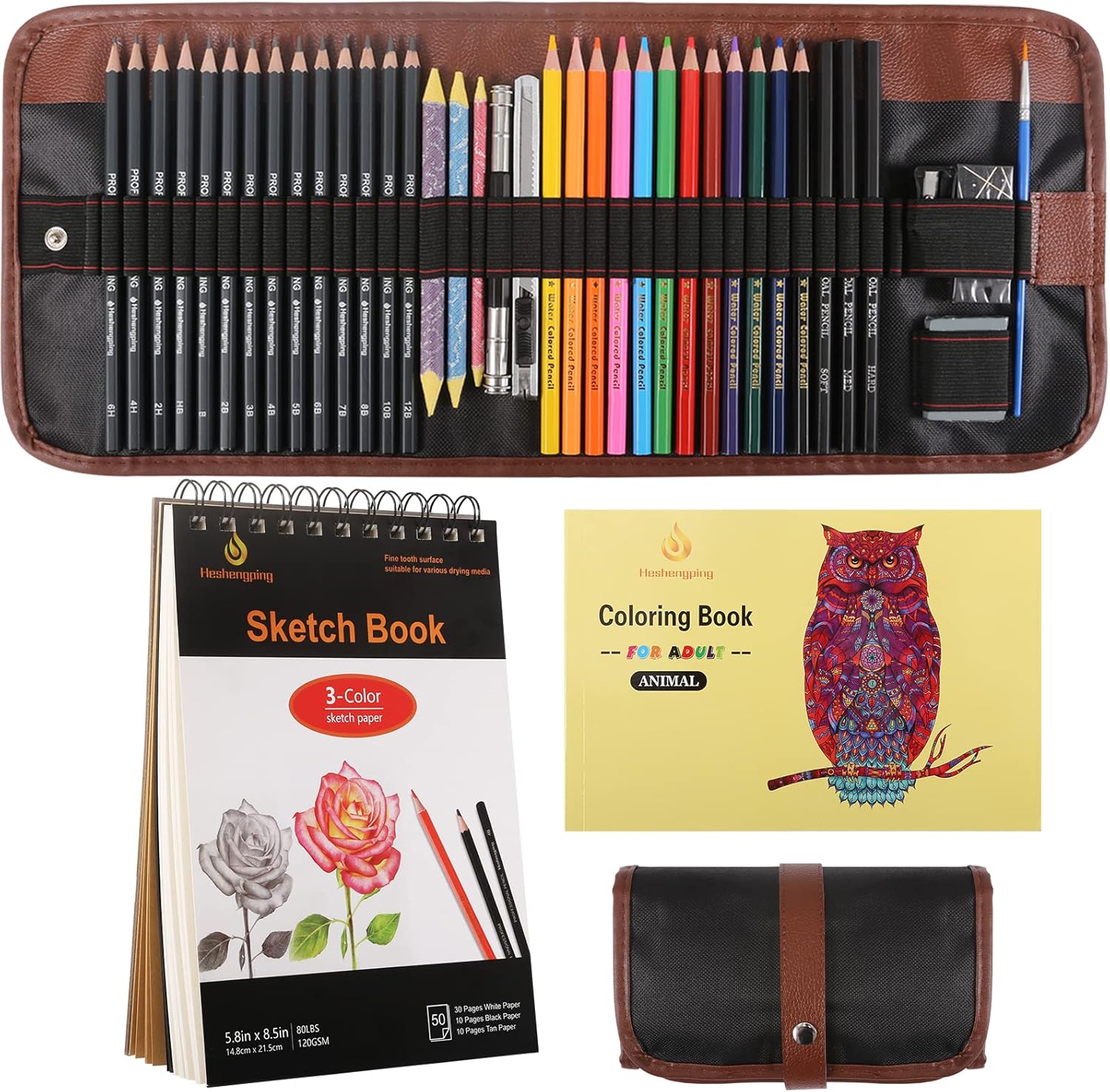 Heshengping, 41pcs Sketching Pencil Set Drawing Sketch Kit Graphite Pencils Char...