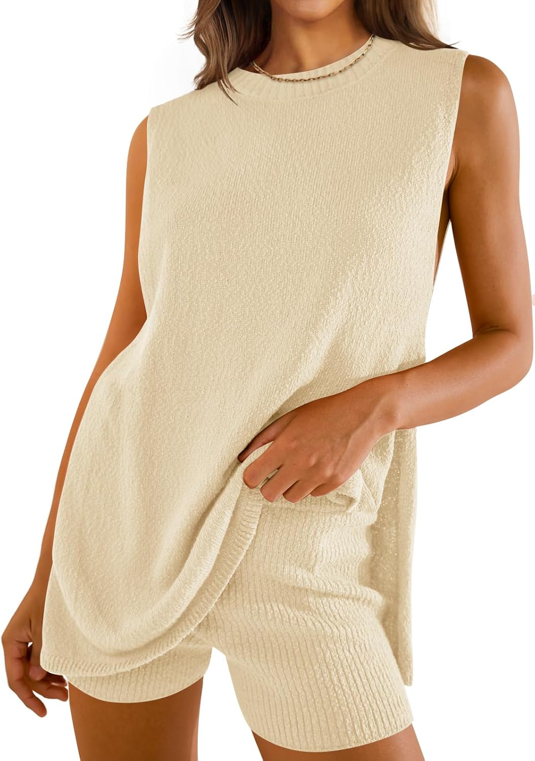 ZESICA Women's Summer Two Piece Sweater Lounge Sets Casual Knit Trendy Tunic and...