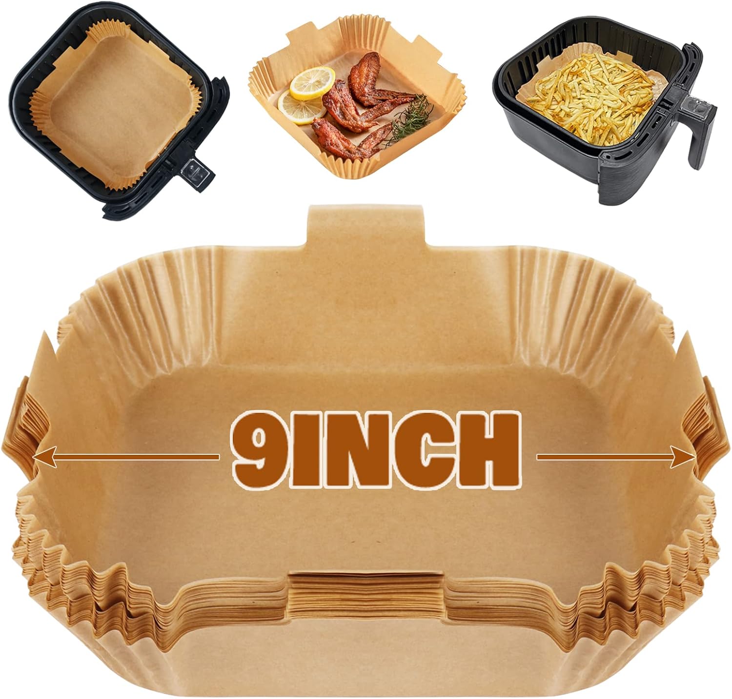 YQL Air Fryer Paper Liners,9 inch Square Air Fryer Liners Disposable 50pcs Non S...