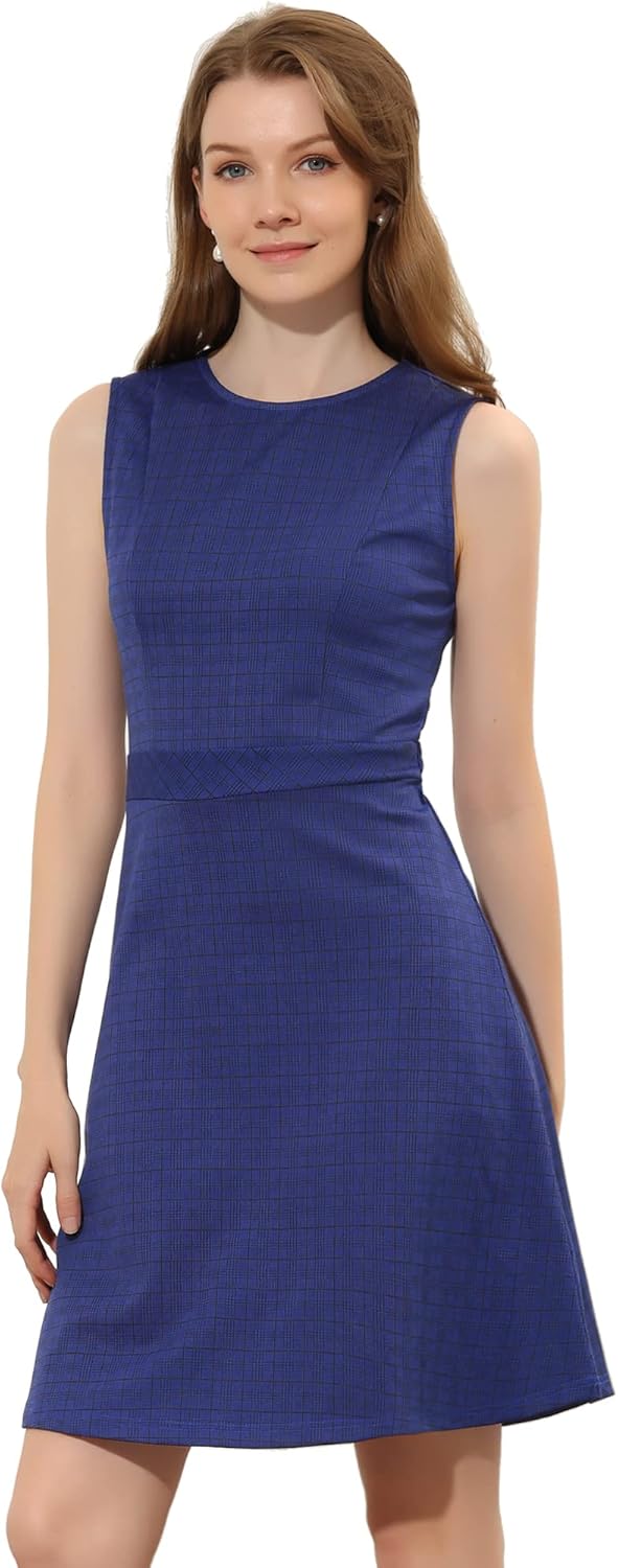 Allegra K Women's Plaid Dress Sleeveless Fit and Flare Houndstooth Work Dresses...