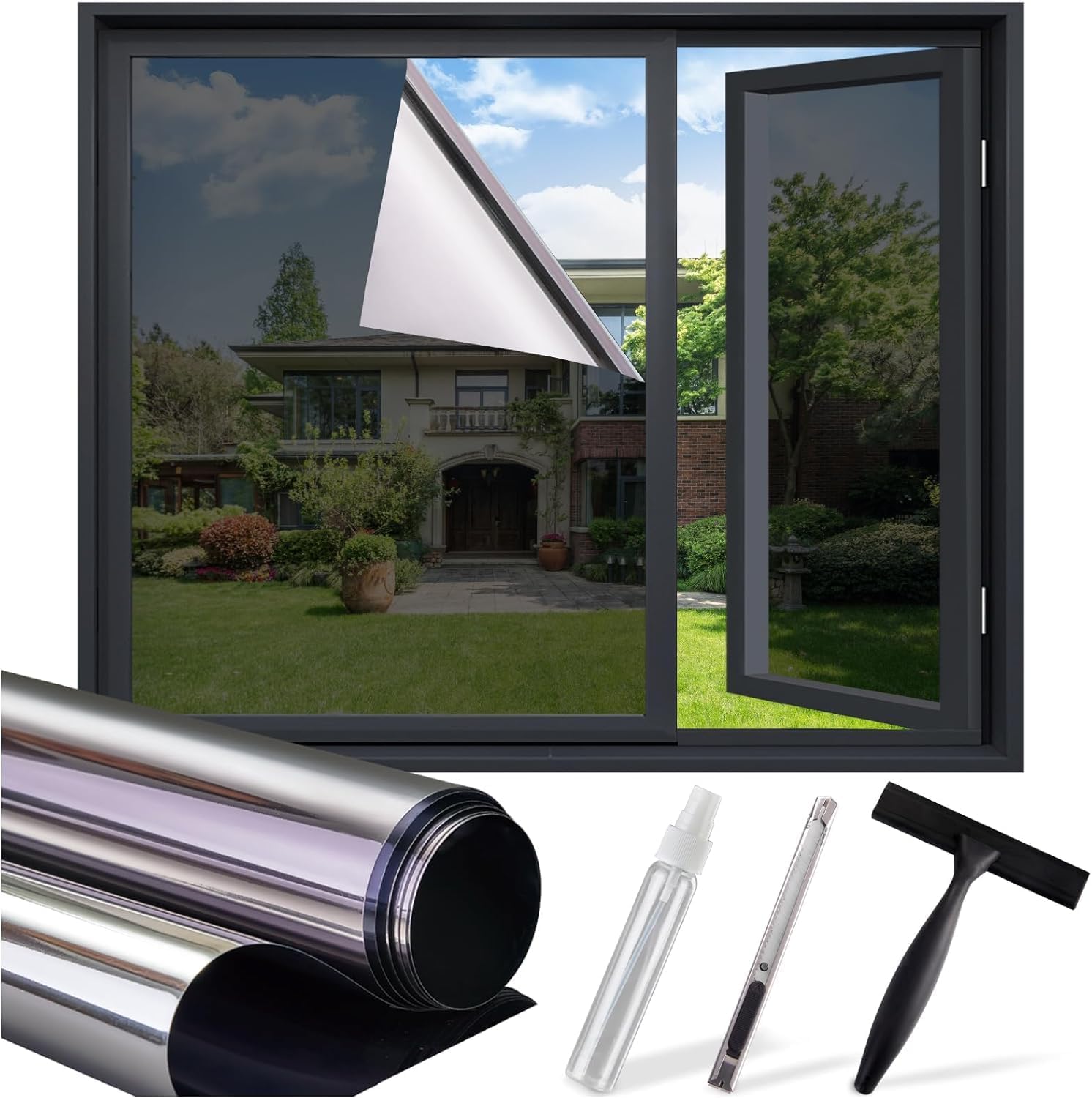 One Way Window Privacy Film, Home Window Tint Reflective Window Film See Out Not...