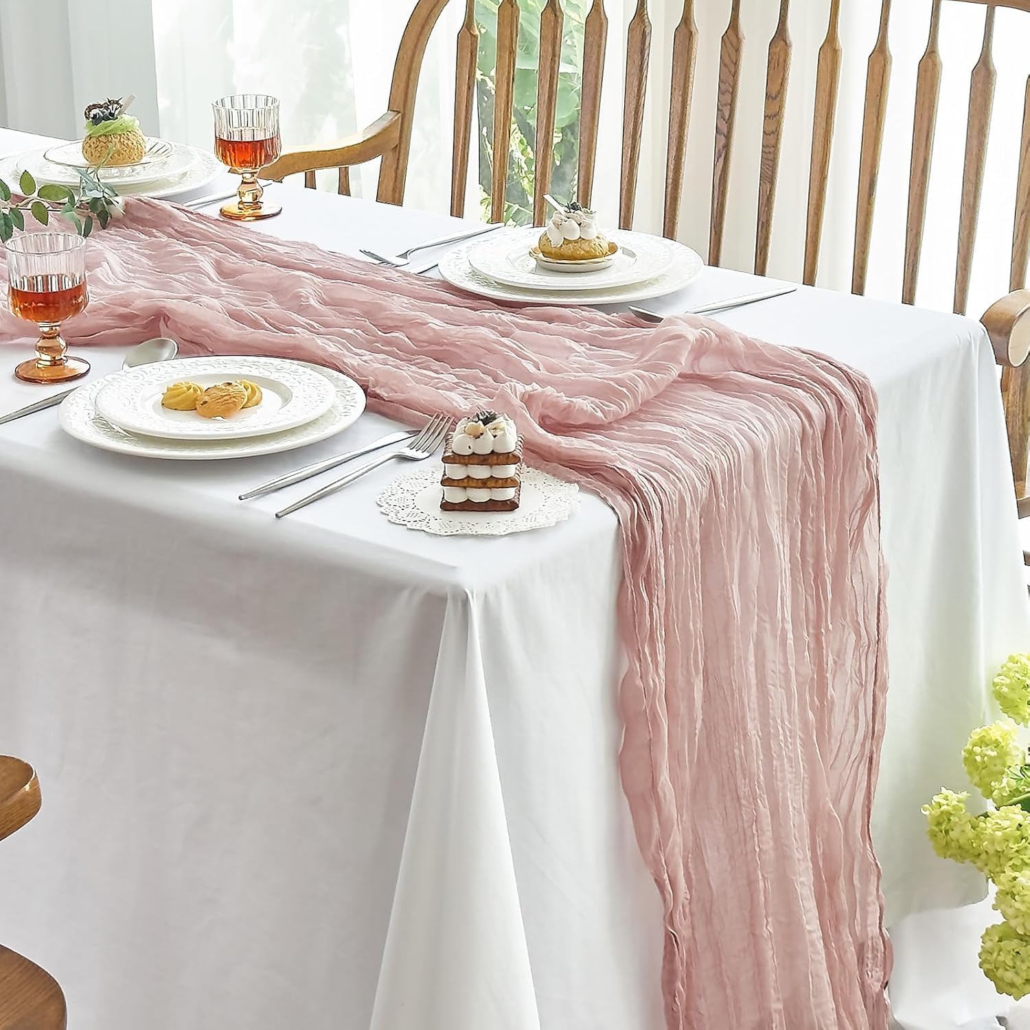 IVAPUPU 2 Pcs Cheesecloth Table Runner - 10ft Dusty Pink Boho Gauze Cheese Cloth...