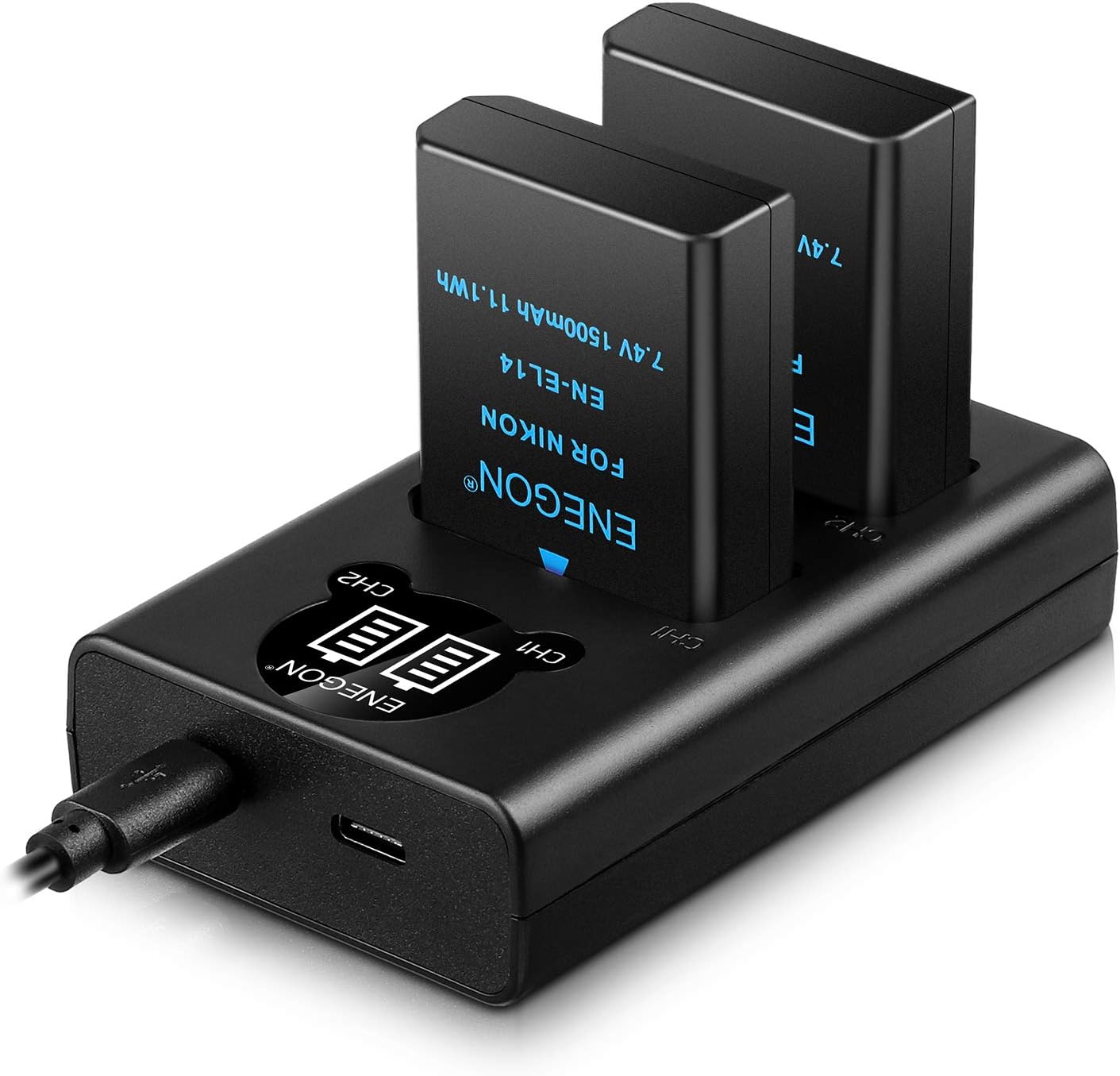 ENEGON EN-EL14/EL14a Replacement Li-ion Battery 2 Pack & Smart LED Dual Charger...