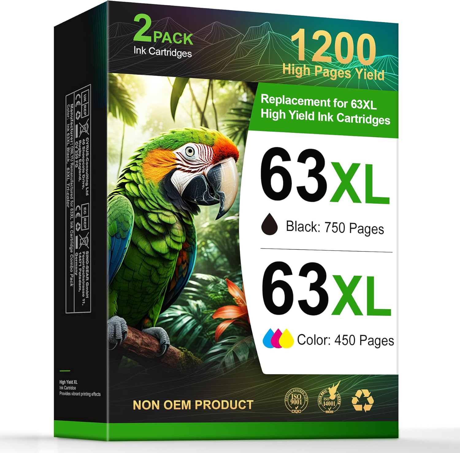 ONLYU 63XL Ink Cartridge for HP Ink 63 XL Black and Color Combo Pack Works with...