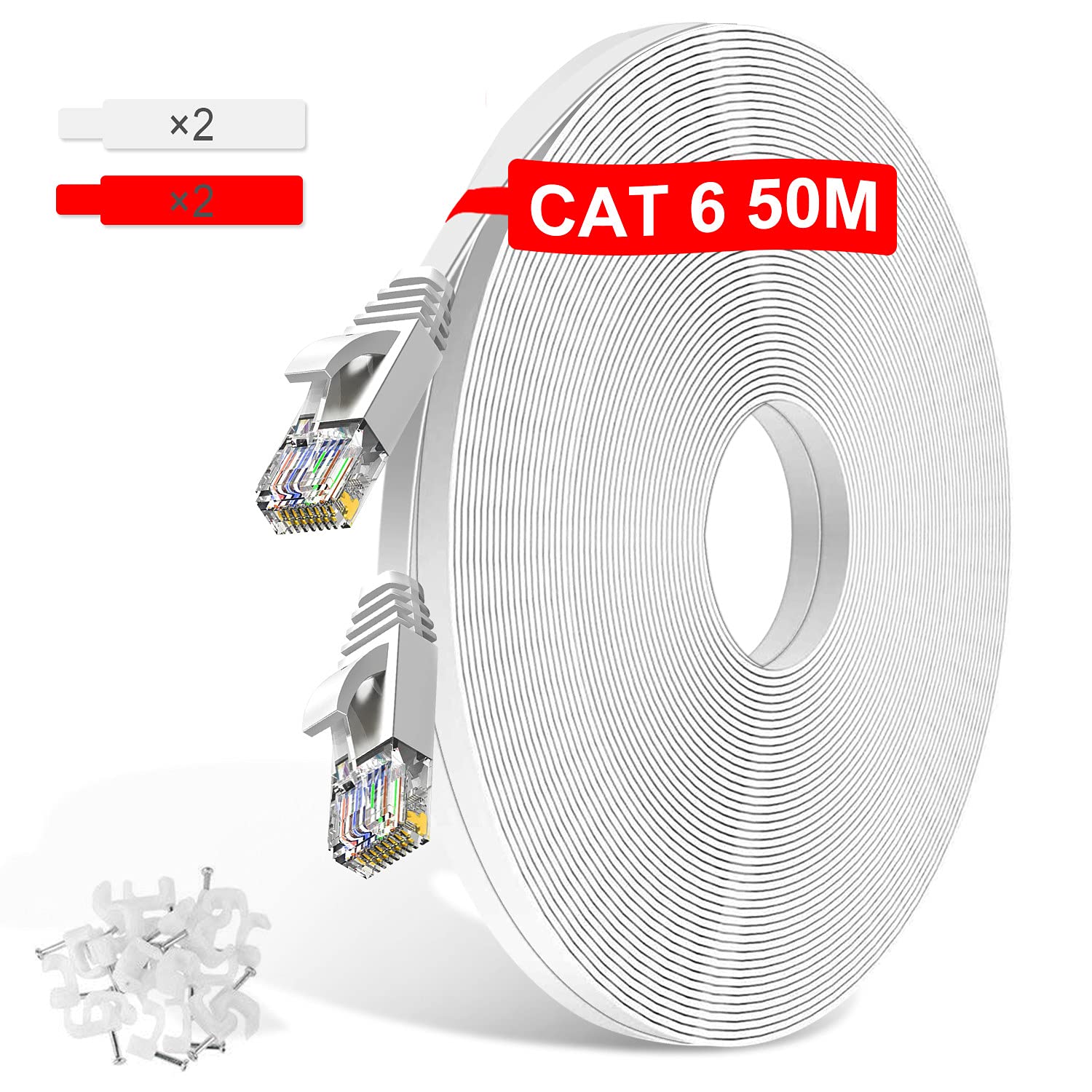 TBMax 50m Ethernet Cable CAT6 Extra Long Network Cable 1Gbps 250MHz High Speed G...