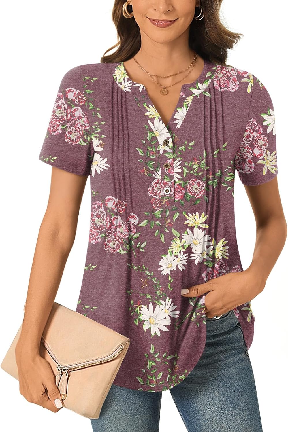 Bestbee Women's Summer Tops Short Sleeve Tunics Dressy Casual Blouses Henly Neck...