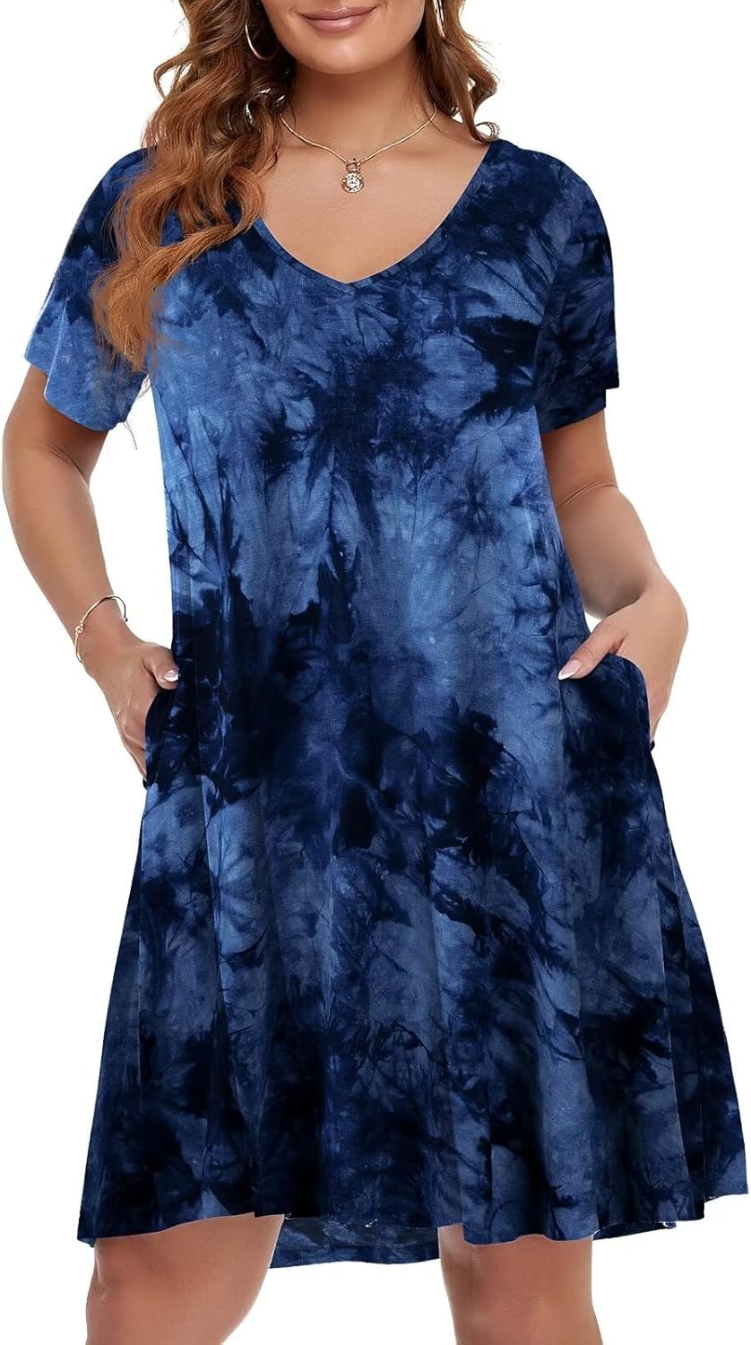 BELAROI Women Casual Summer Dresses Loose Tshirt Beach Sundress V Neck Plus Sze...
