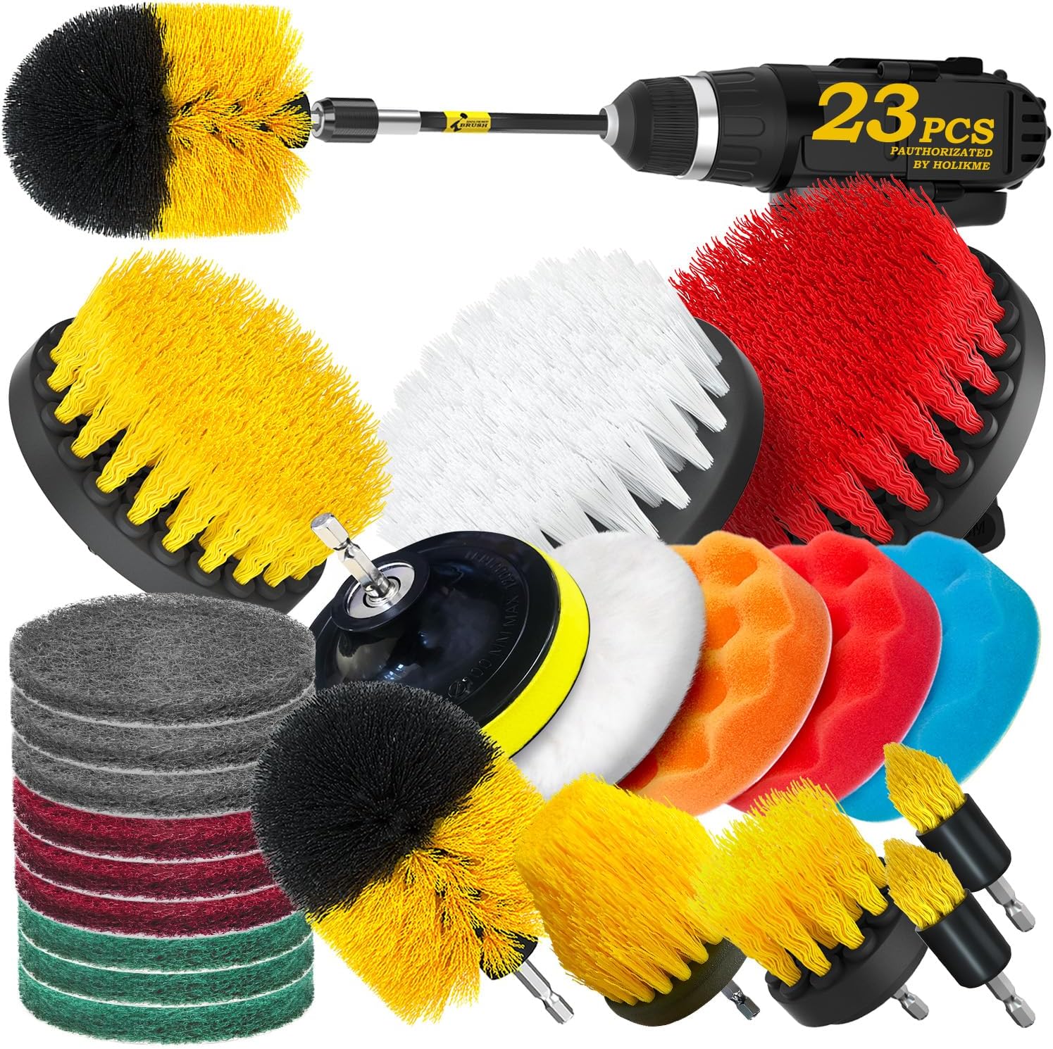 Holikme 23Pack Drill Brush Attachments Set, Scrub Pads & Sponge, Buffing Pads, P...
