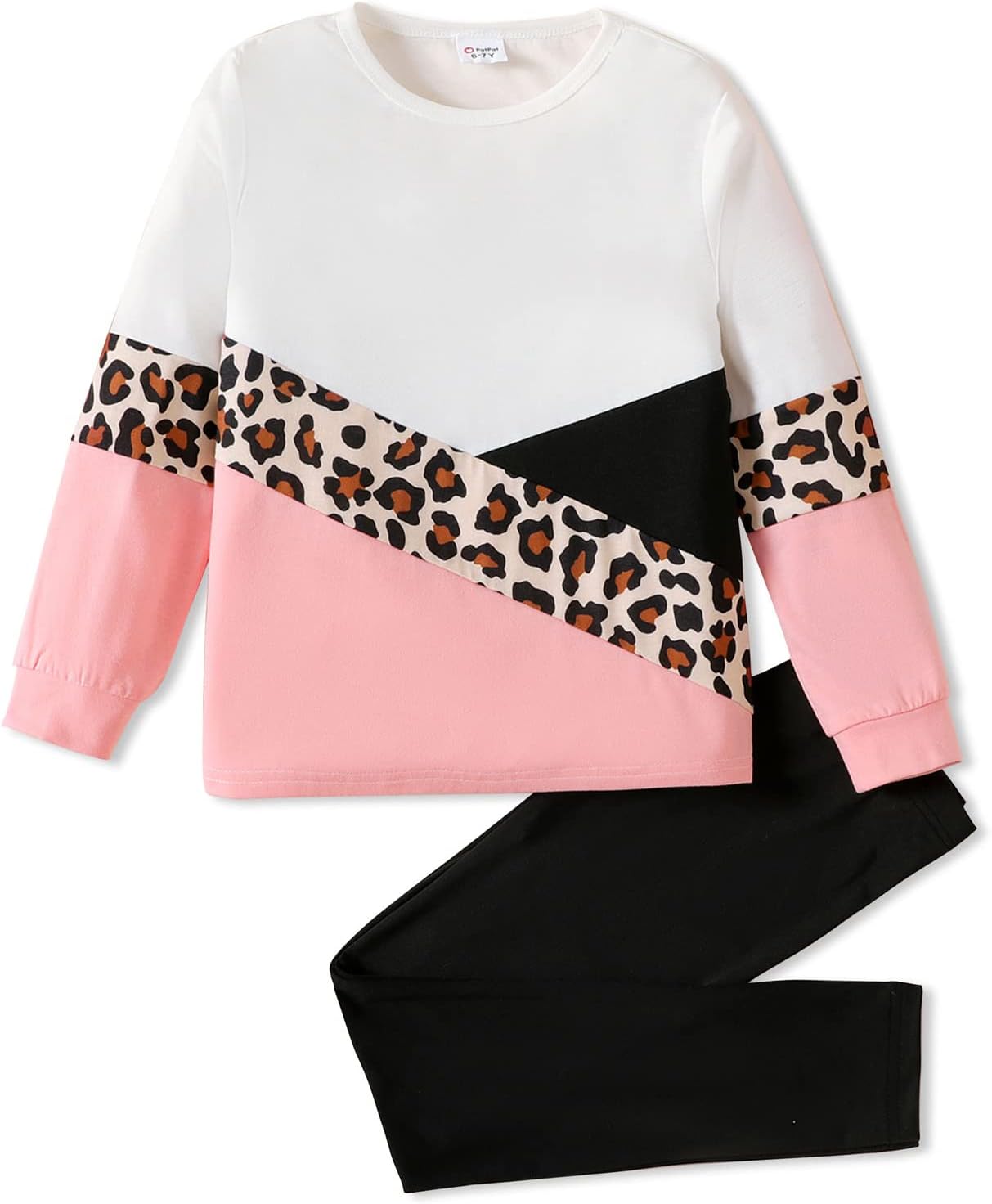 PATPAT Little Girls Clothes Crew Neck Leopard Color Block Sweatshirt and Legging...