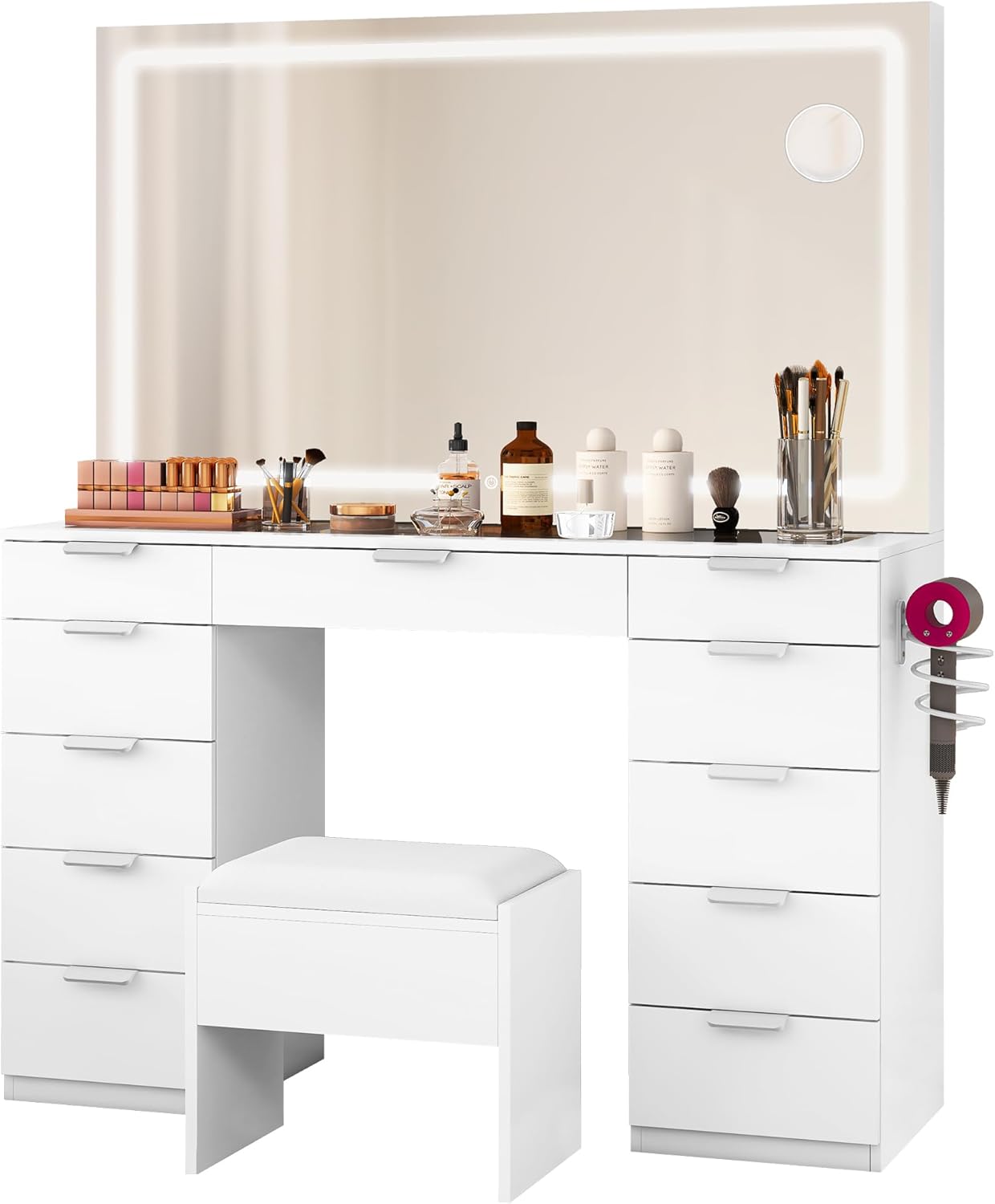 YITAHOME Dressing Table with LED Lights,Glass Top Bedroom Vanity Table with Larg...