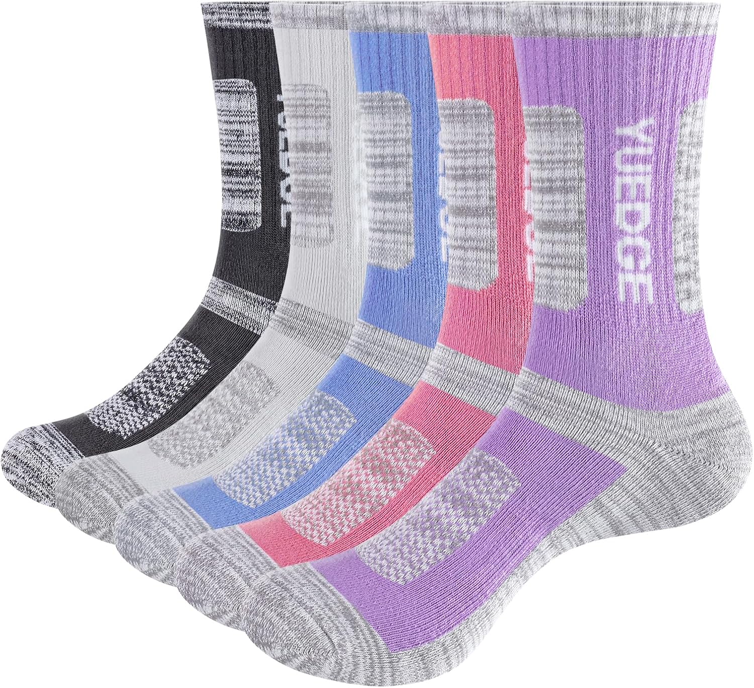 YUEDGE Women's 5 Pairs Wicking Breathable Cushion Anti Blister Casual Crew Socks...