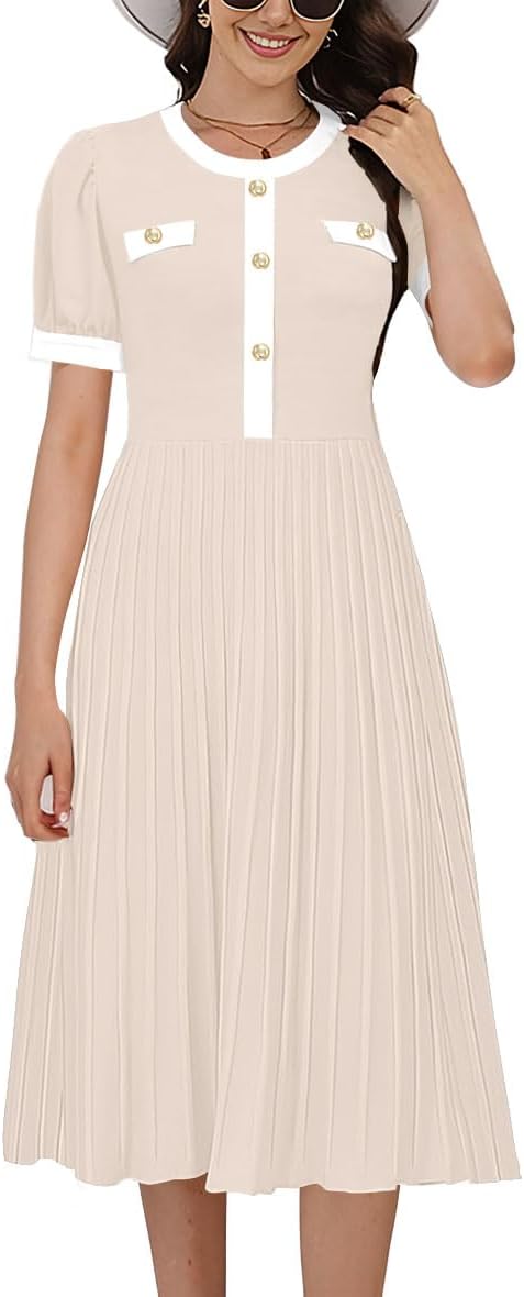 ETCYY Women's 2025 Summer Casual Midi Dress Short Sleeve Striped Sweater Spring...