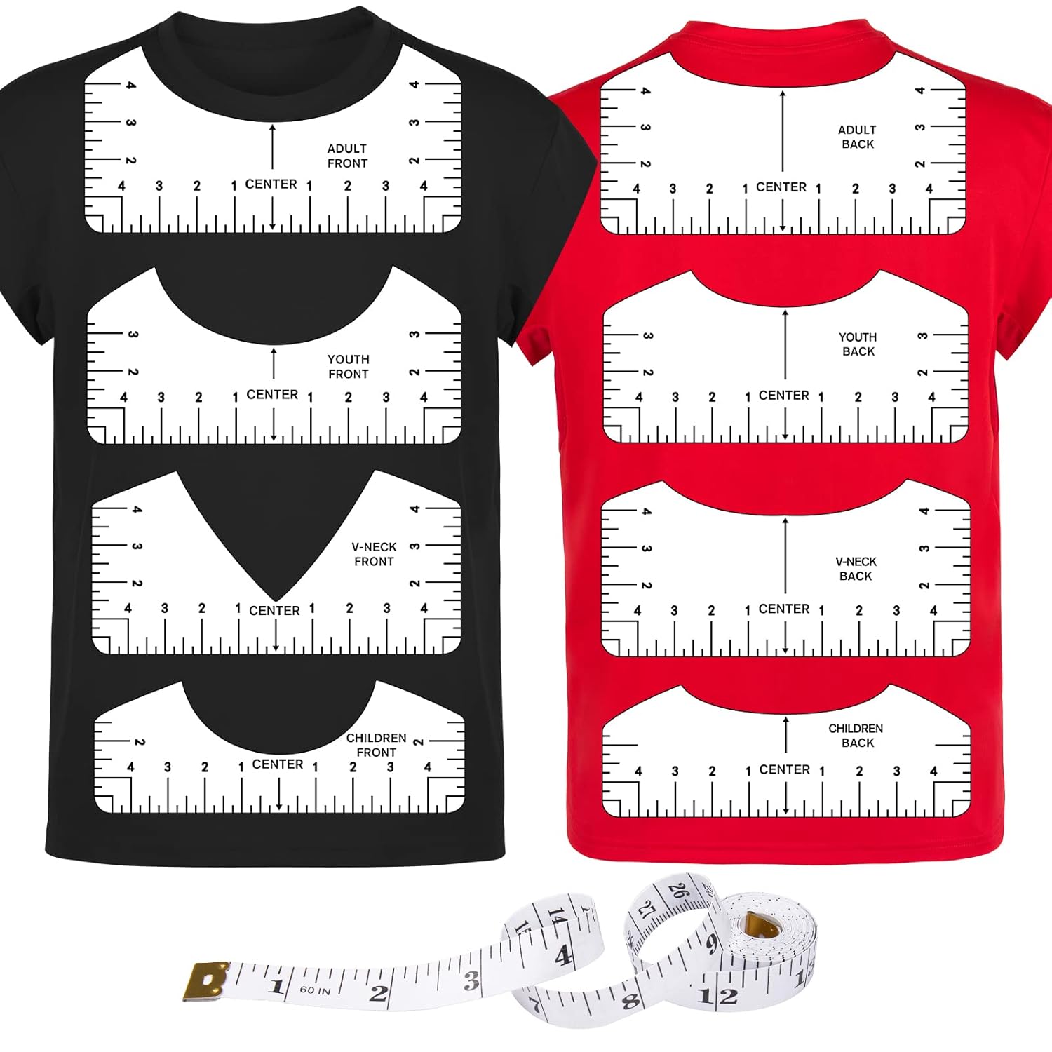 9Pcs Tshirt-Ruler Guide to Center Vinyl, Transparent V-Neck/Round PVC Ruler for...