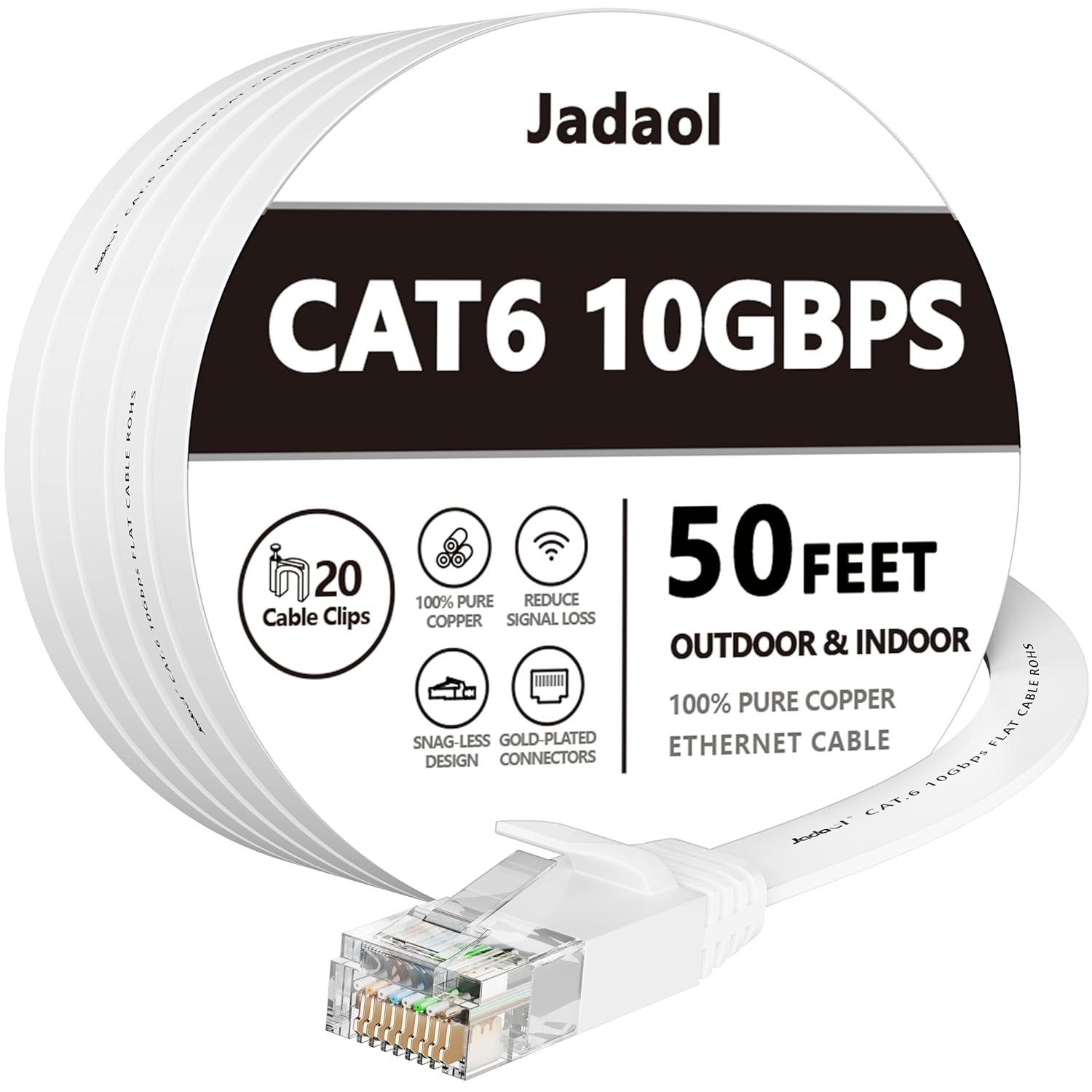 Jadaol Cat 6 Ethernet Cable 50 ft, Outdoor&Indoor 10Gbps Support Cat8 Cat7 Netwo...