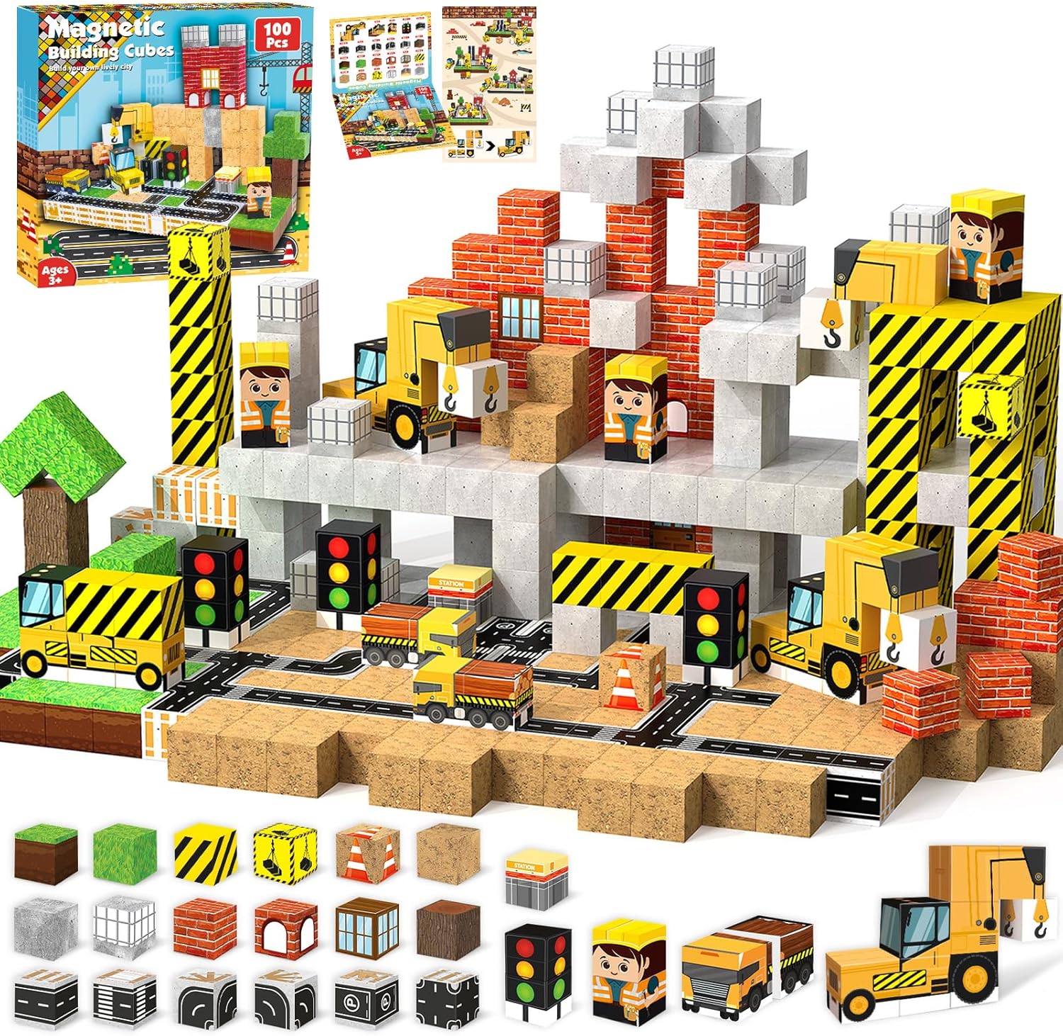 Magnetic Blocks - 100PCS Magnetic Building Blocks Magnetic Cubes Stacking Constr...