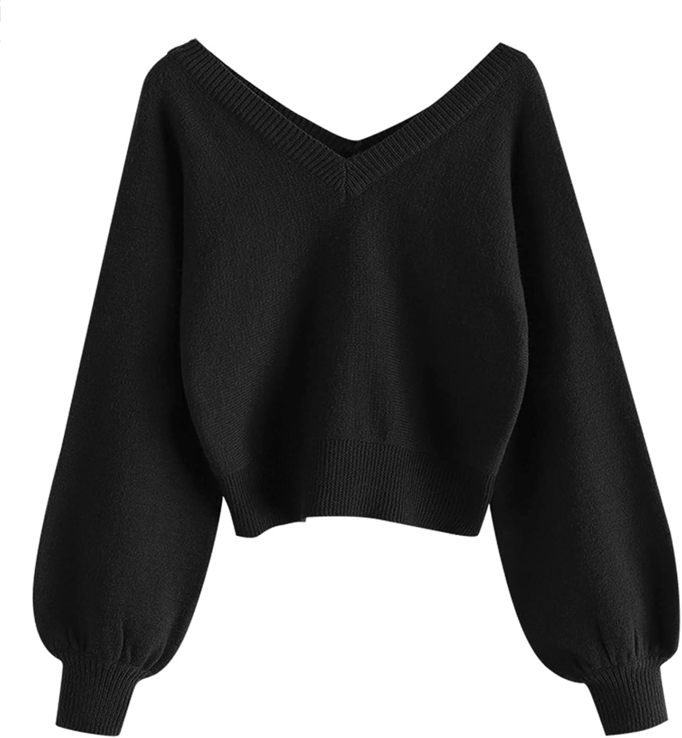 ZAFUL Women's Cropped Sweater V-Neck Long Sleeve Crop Sweater Pullover Jumper Kn...