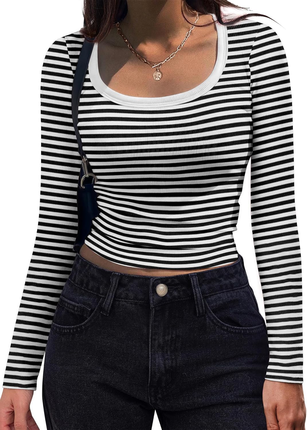 Zeagoo Women's Long Sleeve Scoop Neck Shirts Casual Slim Fit Rib Knit Tops Summe...