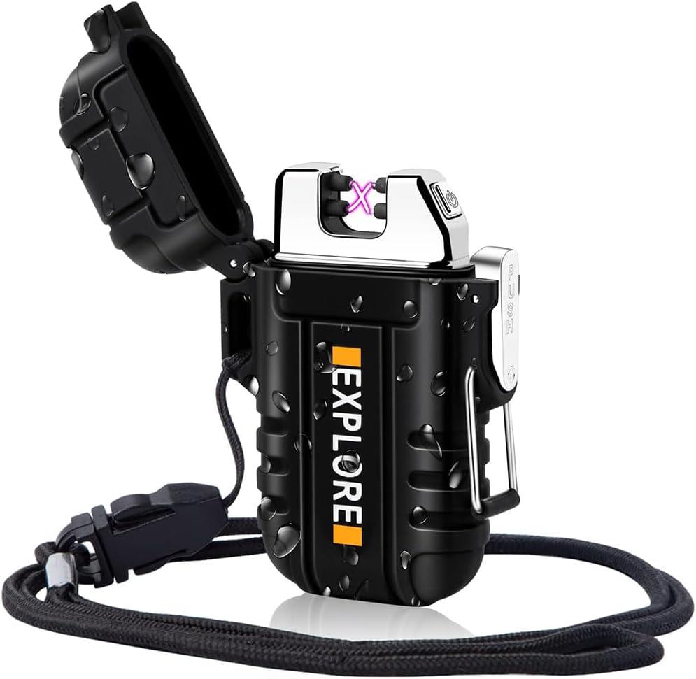 LcFun Waterproof Electric Lighter Windproof Dual Arc USB Rechargeable Flameless...