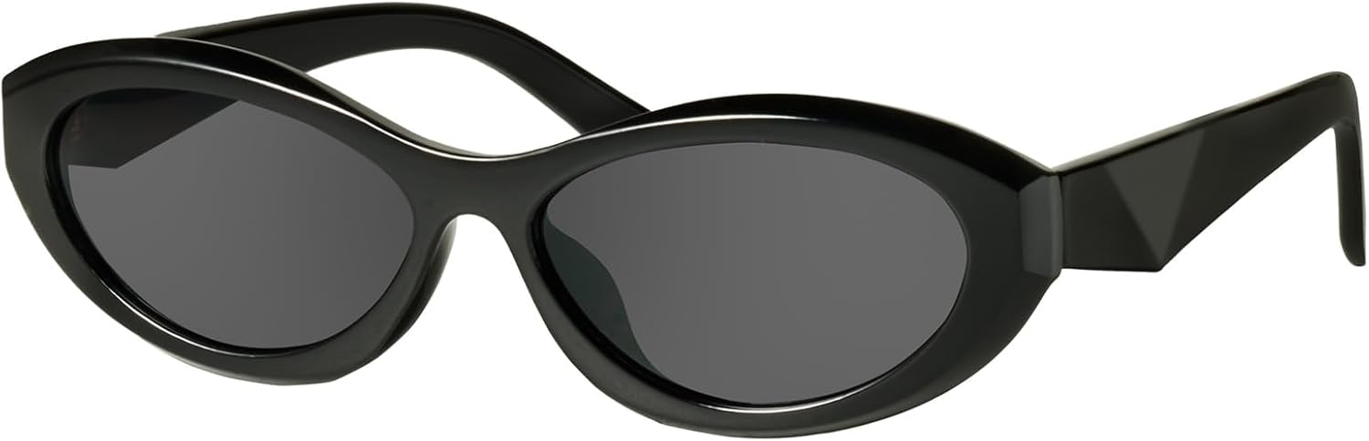 mosanana Oval Cat Eye Sunglasses for Women Retro Y2K Style MS52372 C1 Black