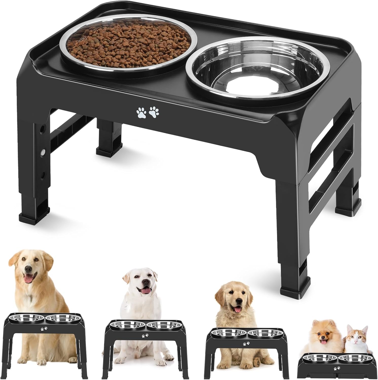 Elevated Dog Bowls, 4 Height Adjustable Raised Dog Bowl Stand with 2 Thick 50oz...