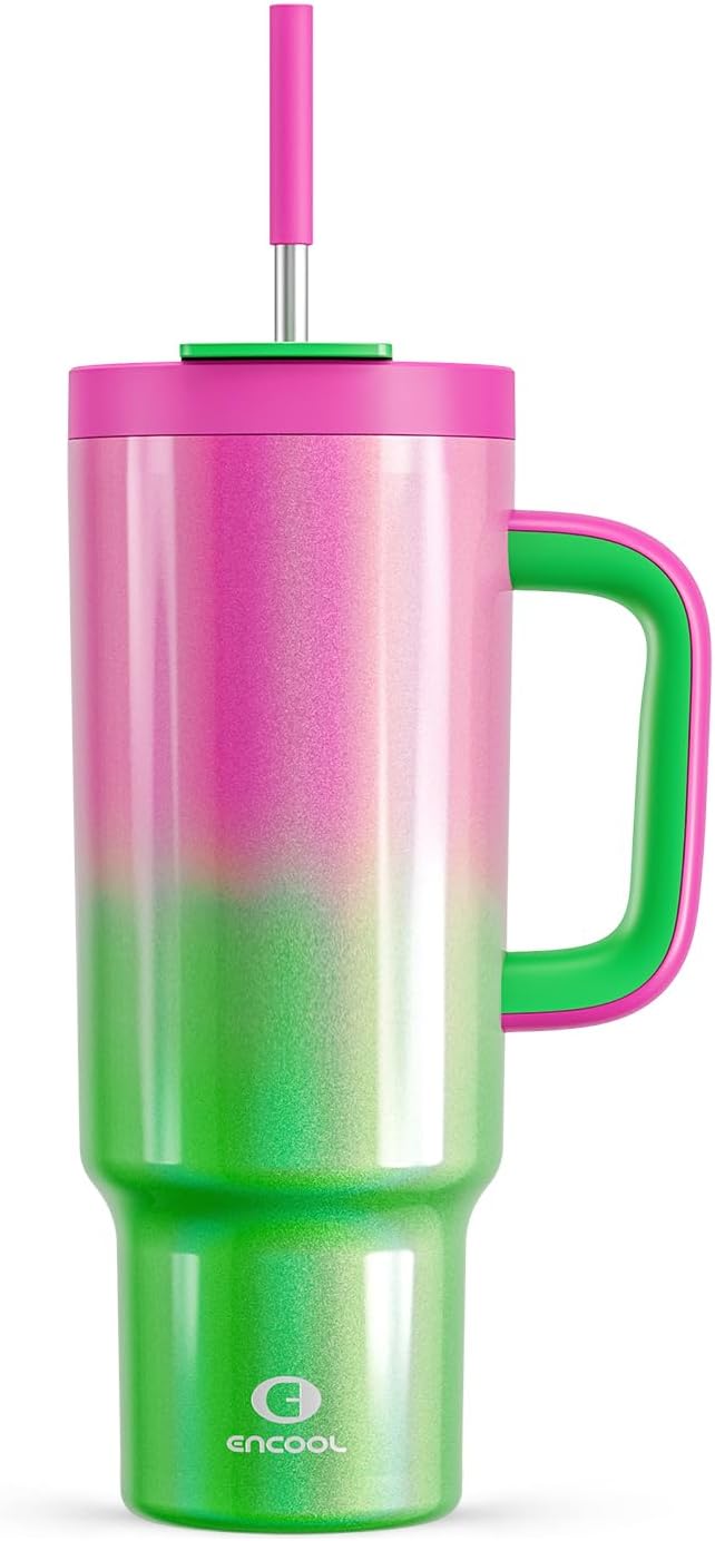 40 oz Tumbler with Handle and Straw, 100% Leakproof Insulated Tumbler with Lid a...