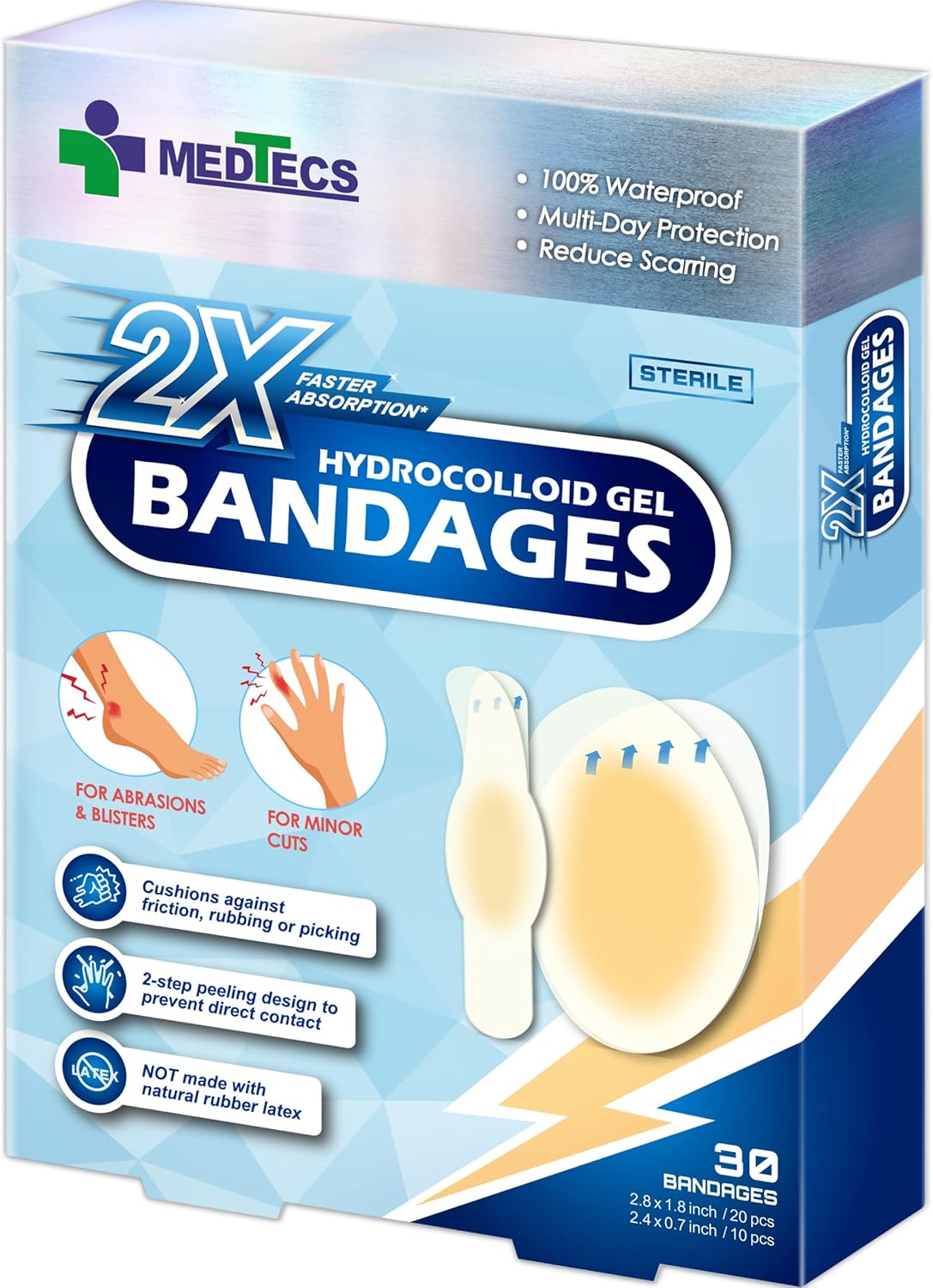 Medtecs Hydrocolloid Gel Bandage, Ellipse 20ct + Strip 10ct, Long-Lasting,Waterp...