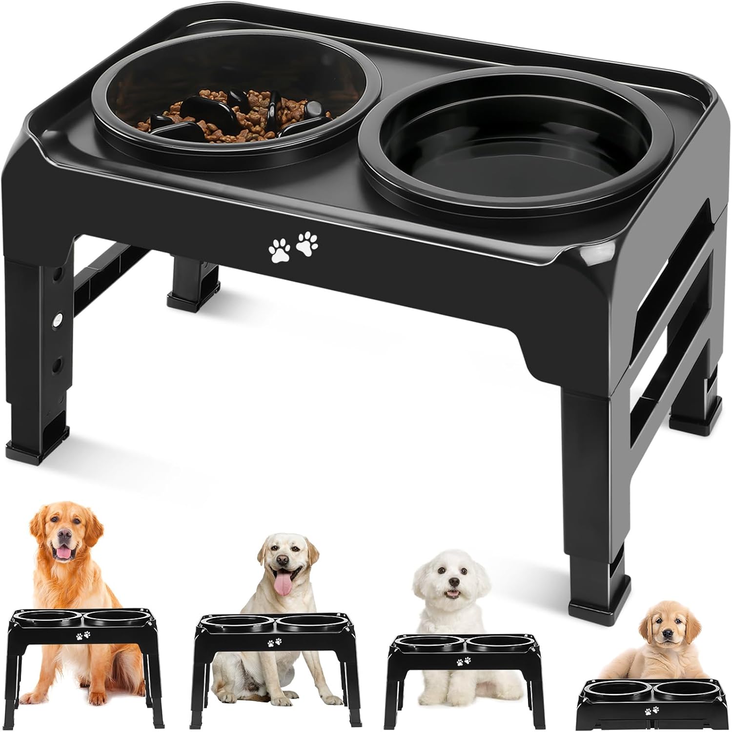 Elevated Dog Bowls, 2-in-1 Dog Feeder with Slow Feeder Dog Bowls & Dog Water Bow...