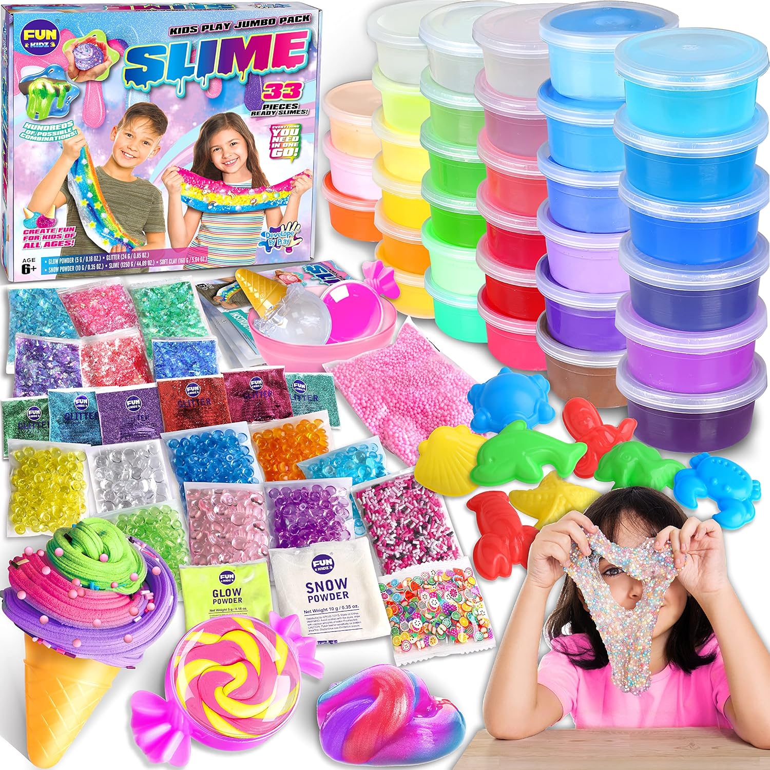 33 Cups Jumbo Slime Kit for Kids, FunKidz Premade Ultimate Slime Pack to DIY Sof...