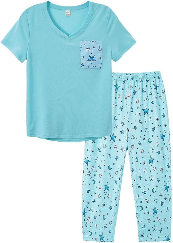 YIJIU Women Soft Comfy Pajamas Cute Cat Short Sleeve Capri Pants PJS Set 3X-Larg...