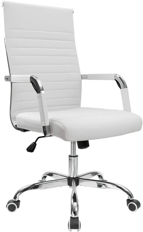 Furmax Ribbed Office Desk Chair Mid-Back PU Leather Executive Conference Task Ch...