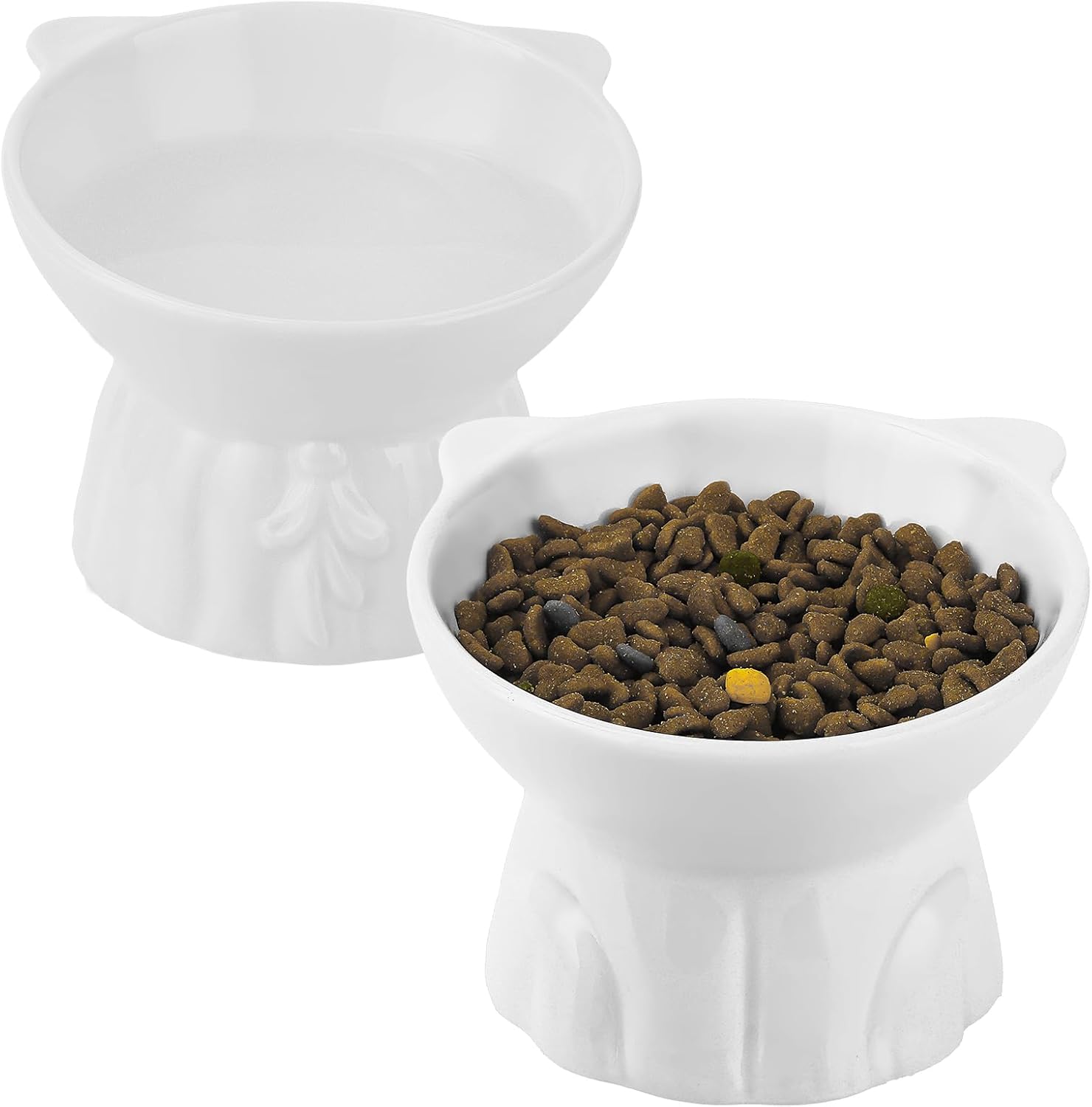 2Pcs Ceramic Elevated Cat Bowls, Extra Wide Raised Cat Bowls for Food and Water,...
