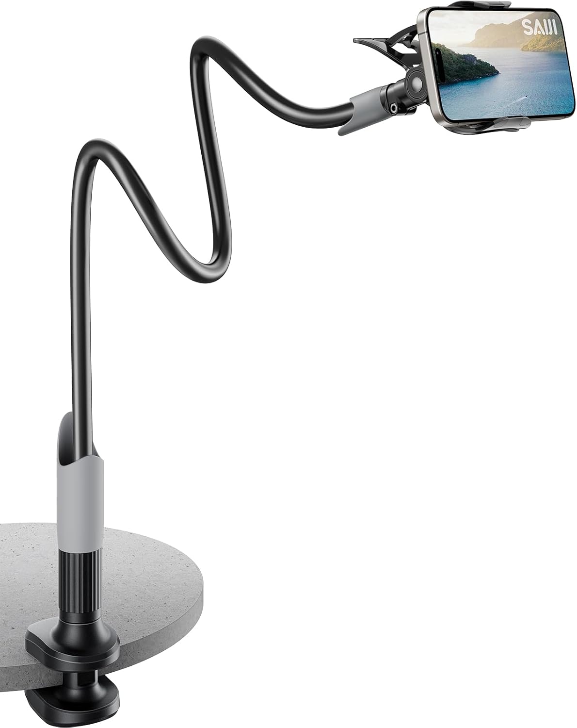 SAIJI Gooseneck Bed Phone Holder, Flexible Long Arm Phone Mount for Desk, Clip B...