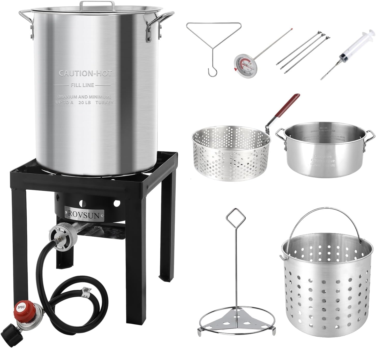 ROVSUN 30QT Turkey Fryer & 10QT Fish Fryer Kit w/ 55,000BTU Propane Stove, Alumi...