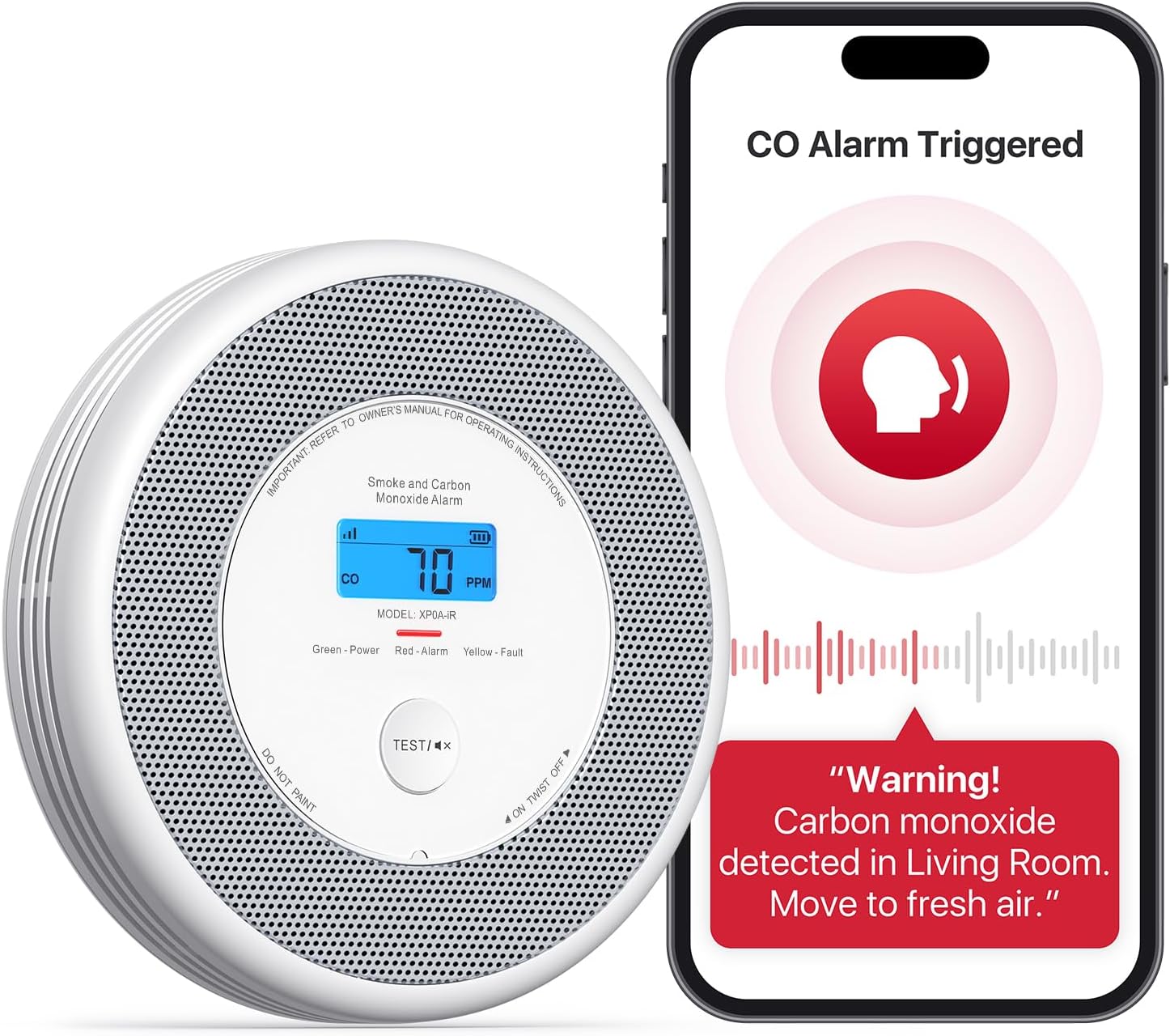 X-Sense Wi-Fi Combination Smoke and Carbon Monoxide Alarm with English Voice Ale...